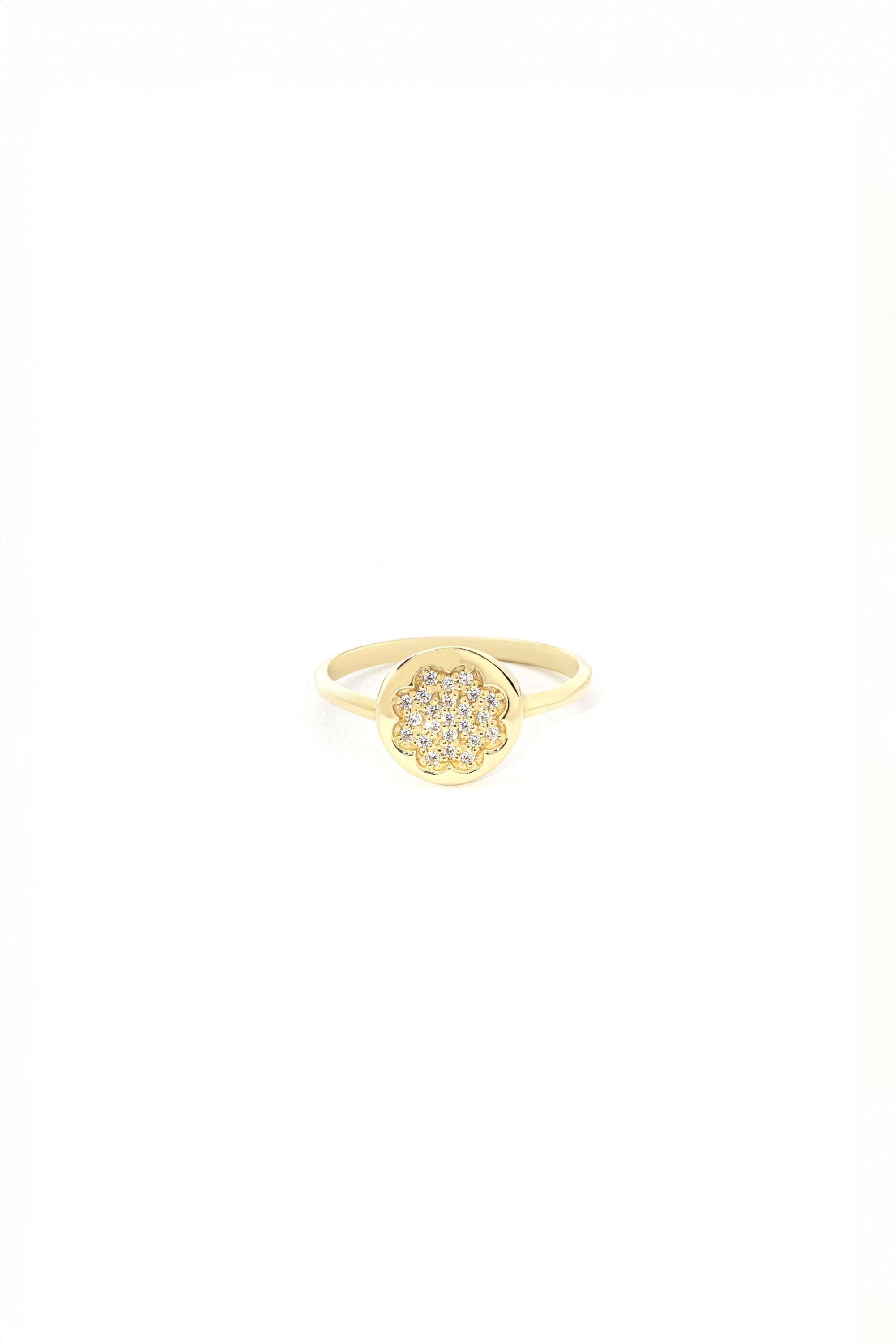 14K Gold Round Statement Ring