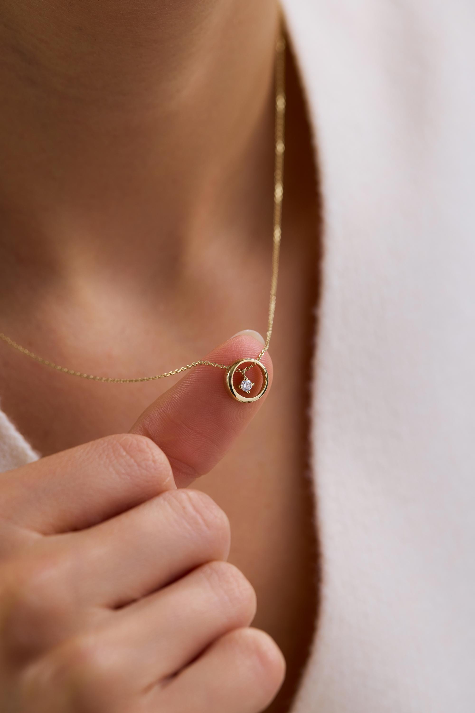14K Dainty Diamond Circle Necklace