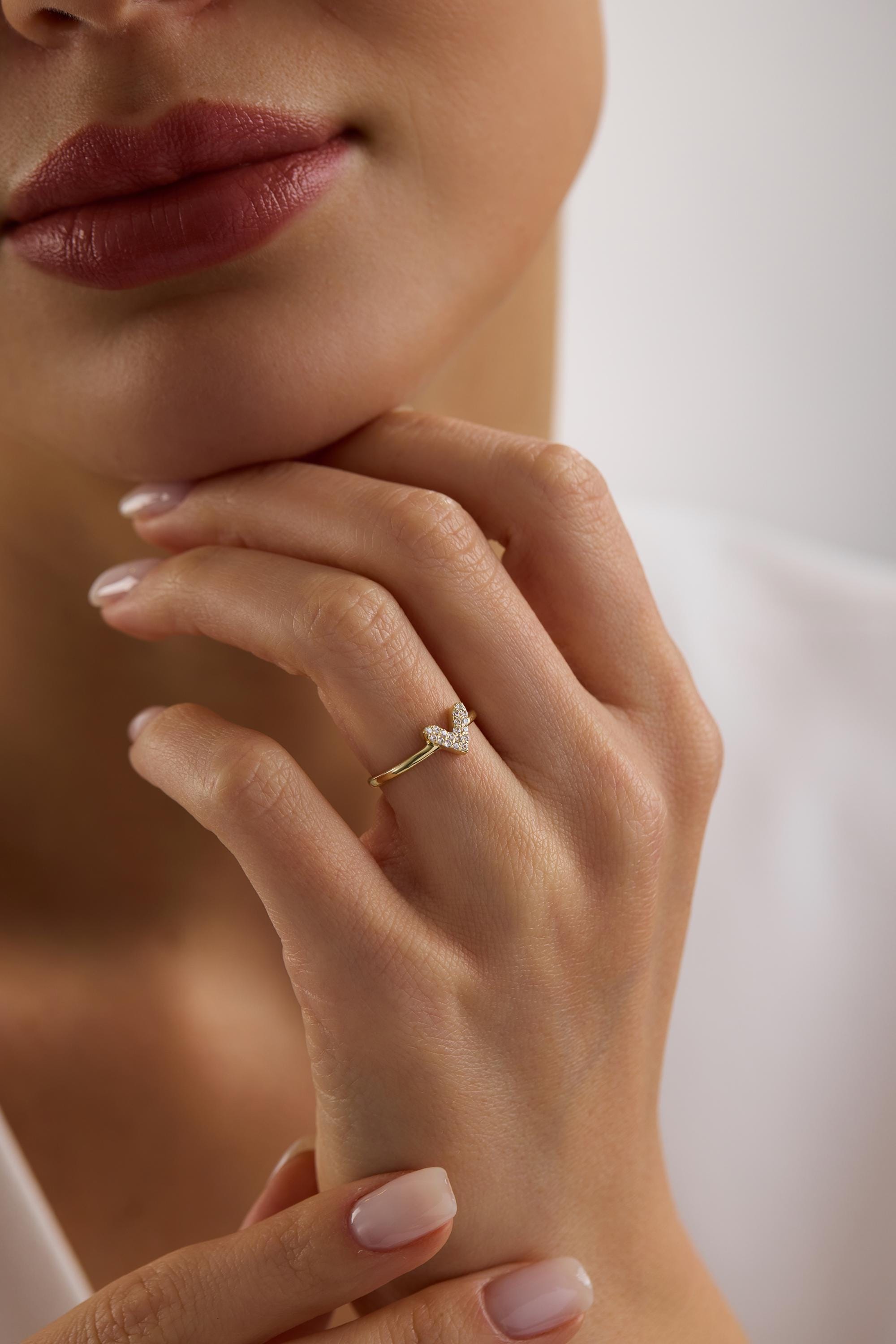 14K Gold Pavé V Chevron Stacking Ring