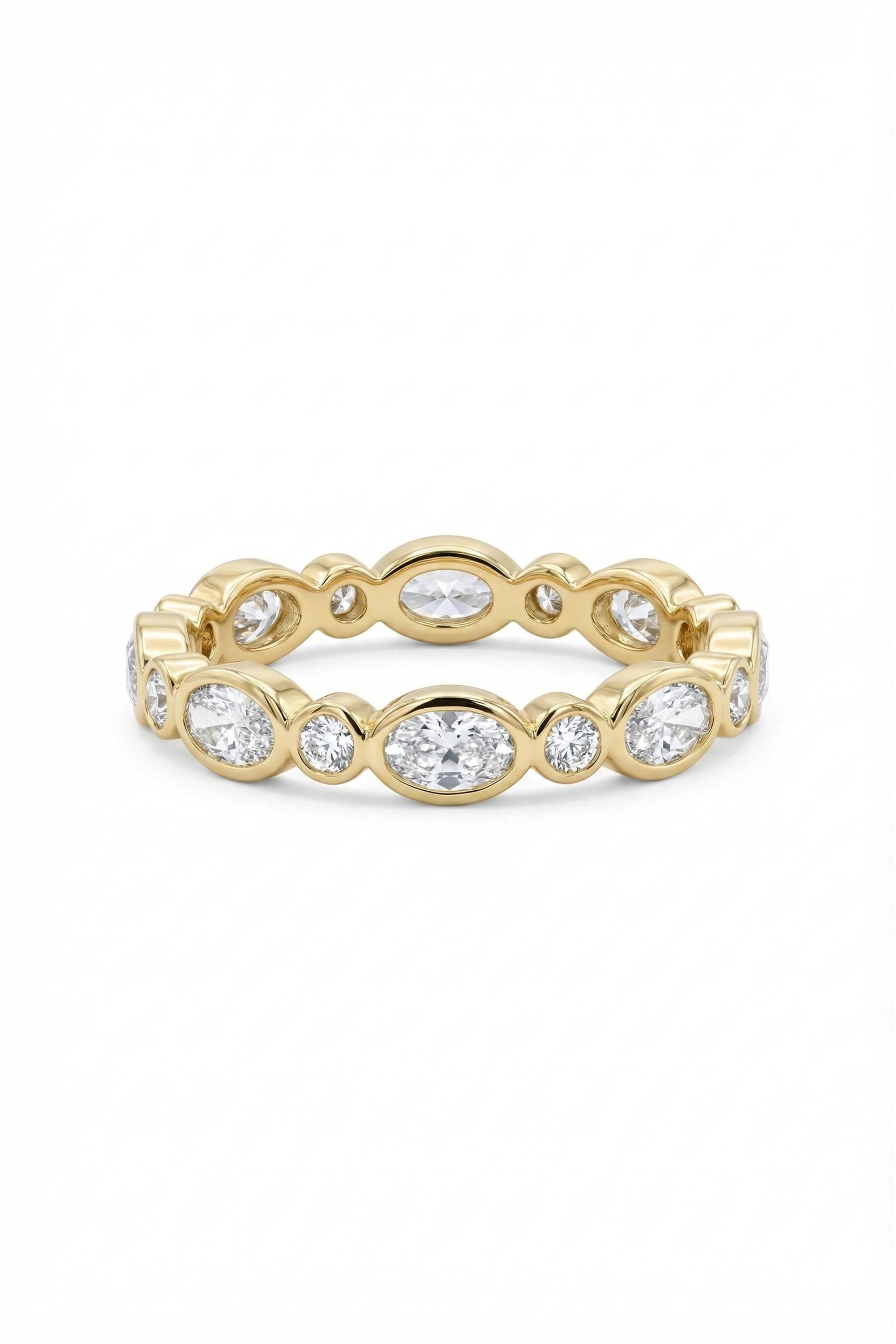 14K Gold Alternating Oval Bezel Eternity Band