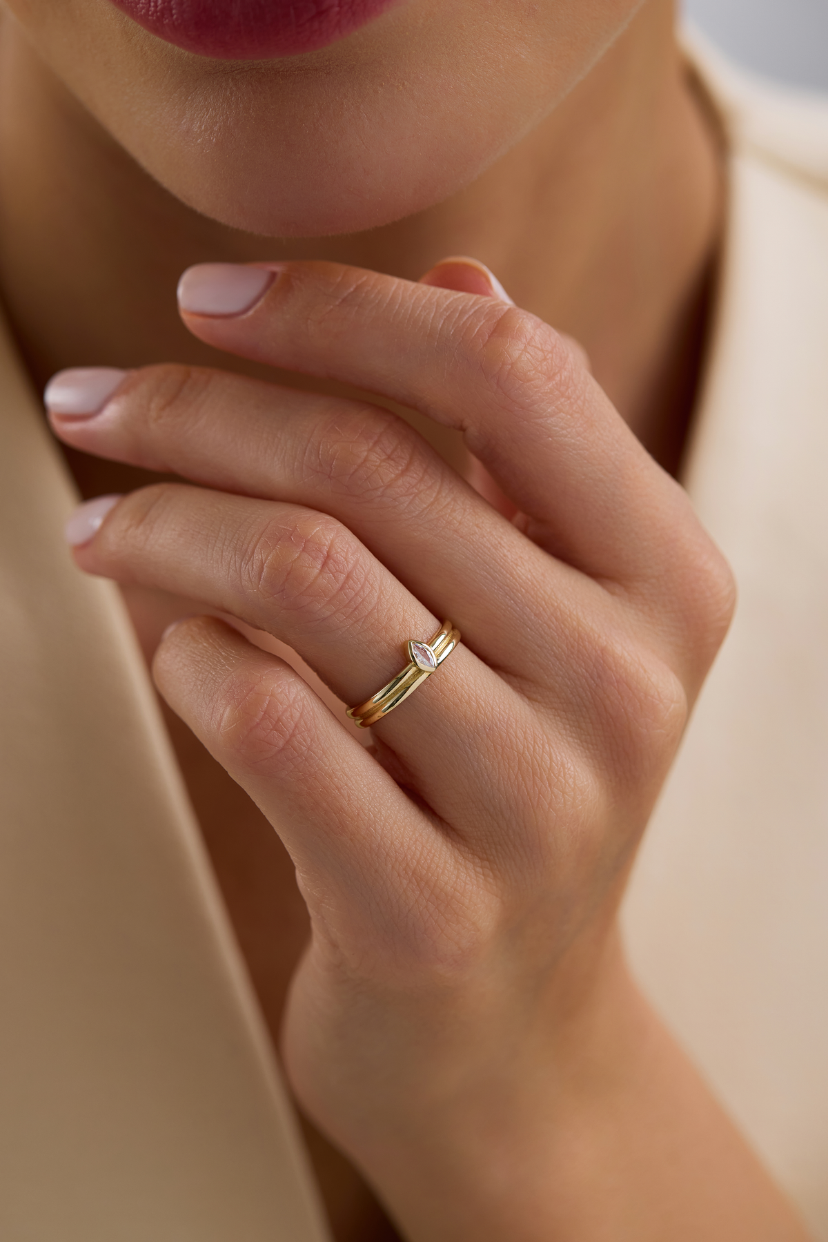 14K Gold Marquise Lab Diamond Double Band Ring