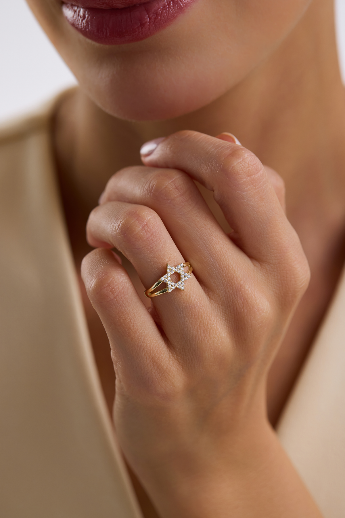 14K Gold Diamond Star of David Ring