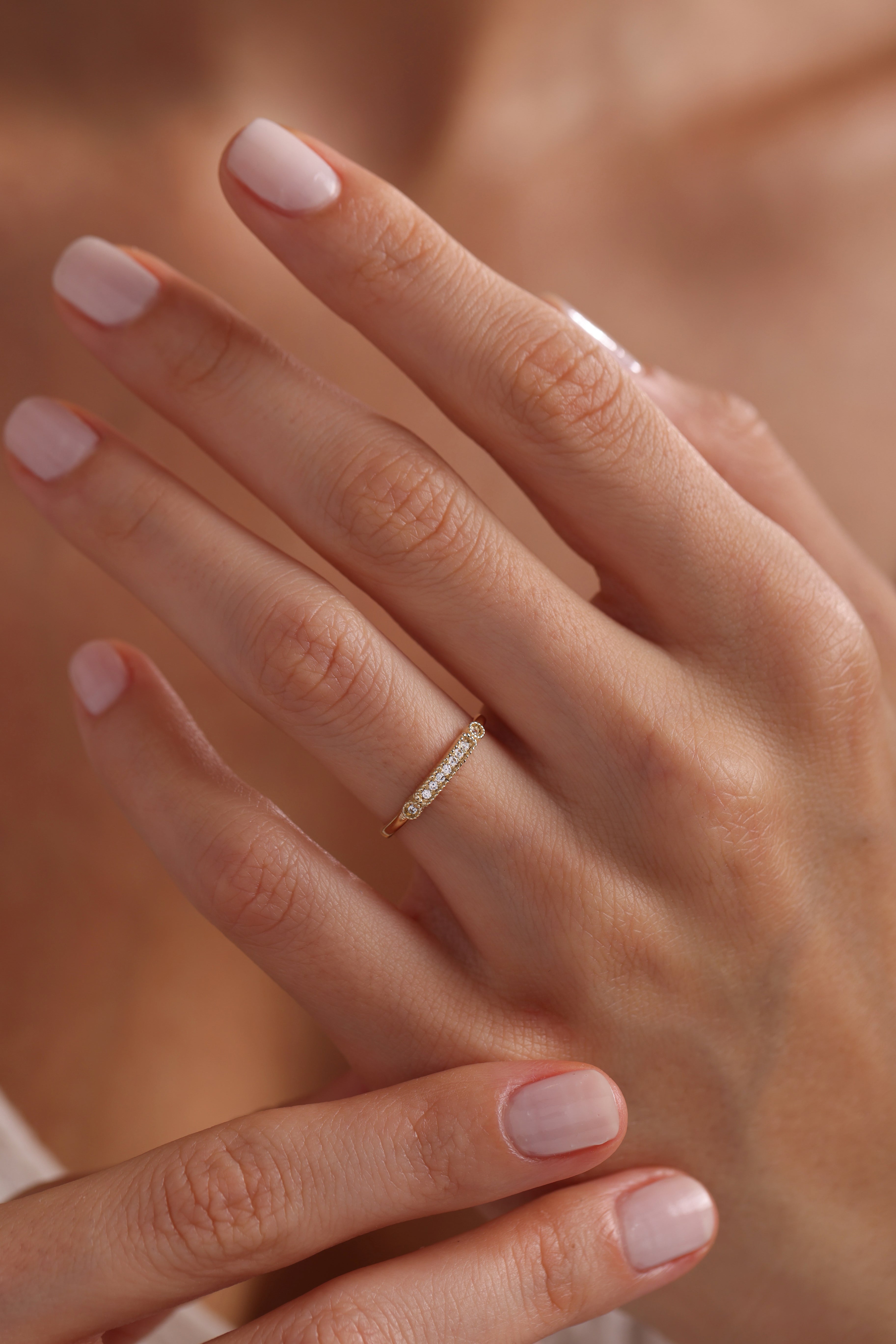 14k Milgrain Bar Ring