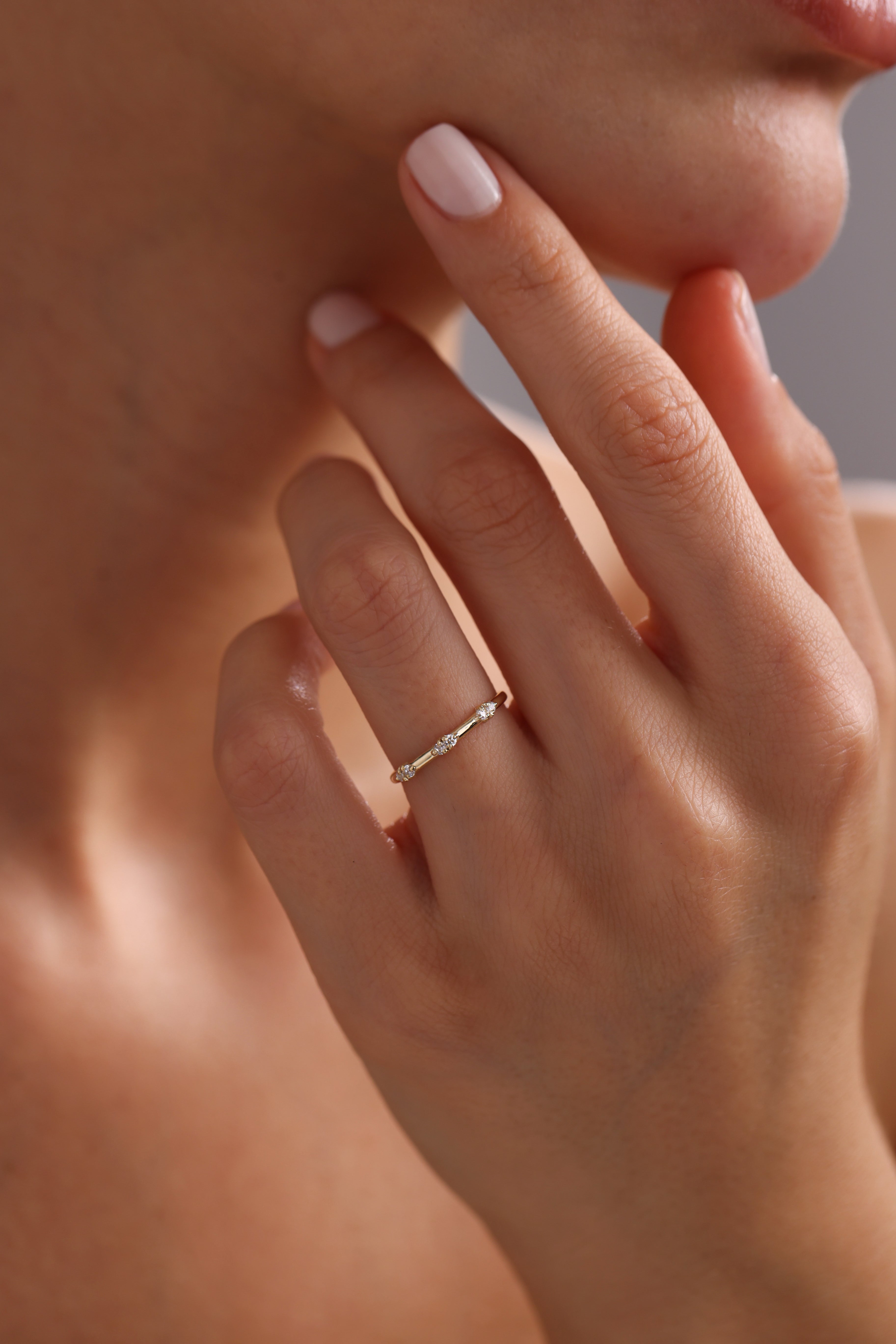 14k Gold Triple Diamond Ring