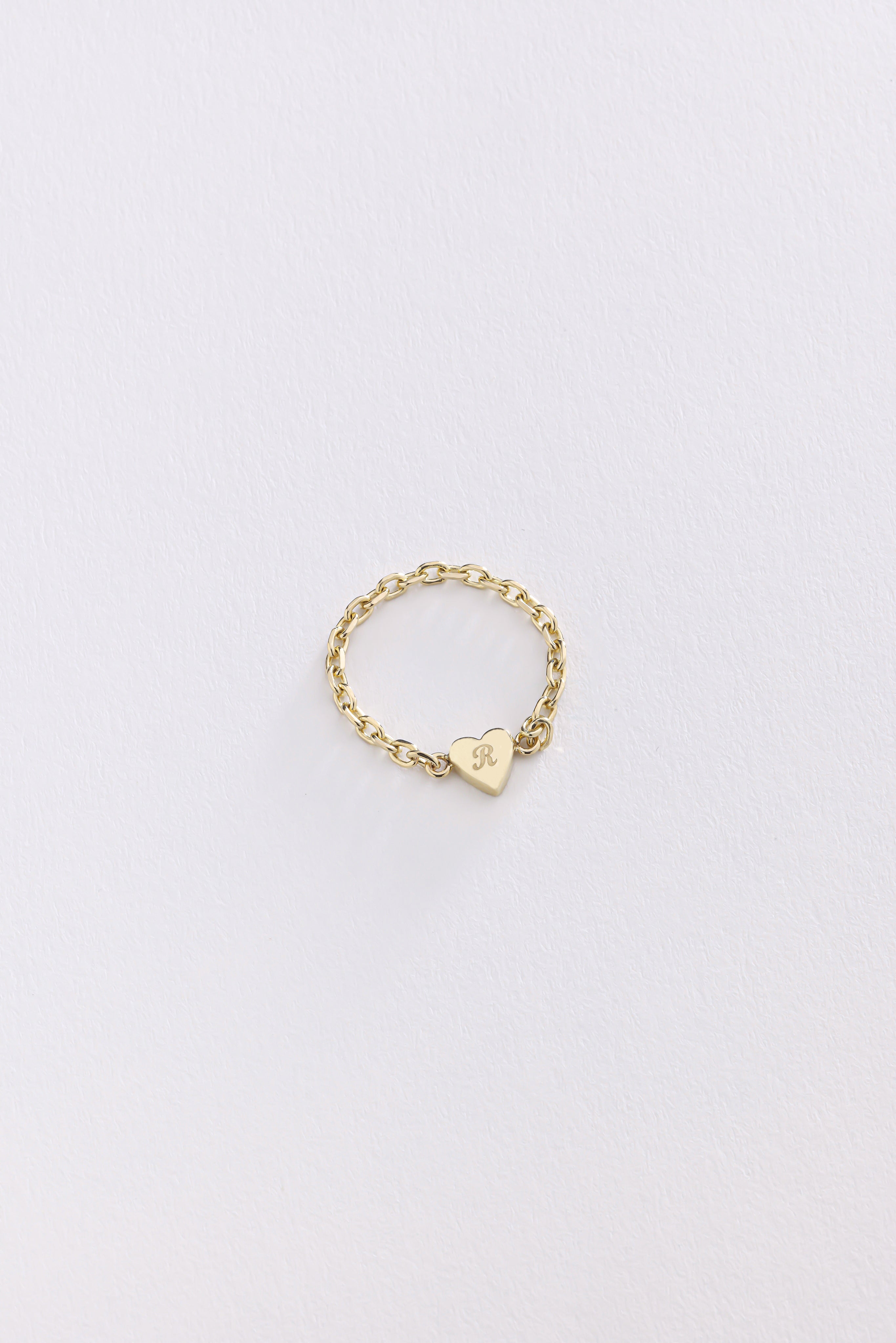 14k Solid Gold Heart Chain Ring