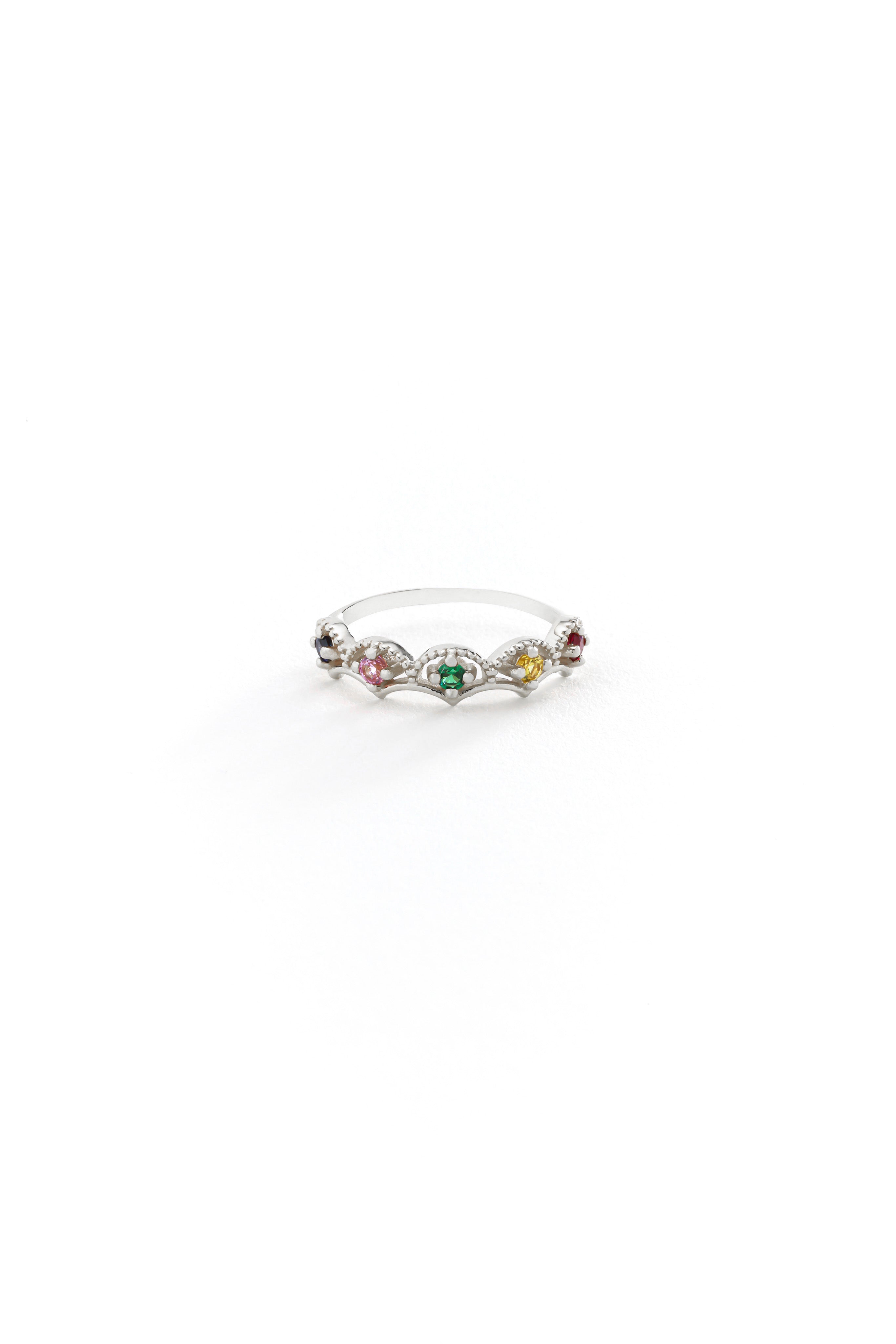 14k Gold Rainbow Crown Ring