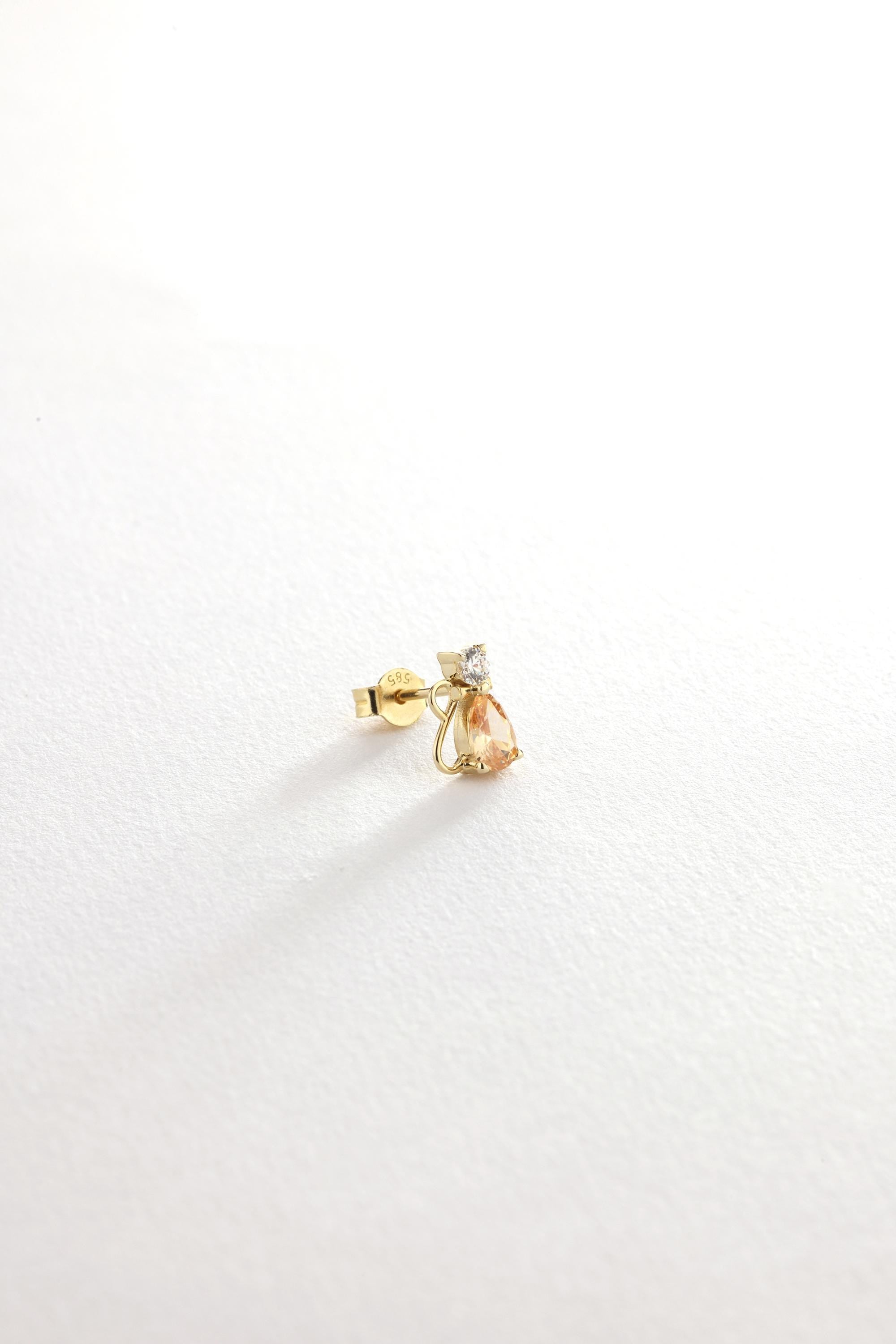 14K Gold Pear Citrine Earring with CZ