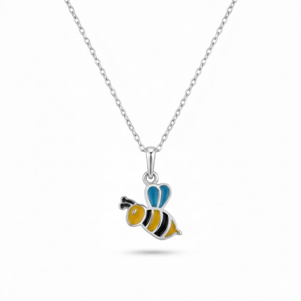 14K Gold Enamel Bumblebee Pendant Necklace
