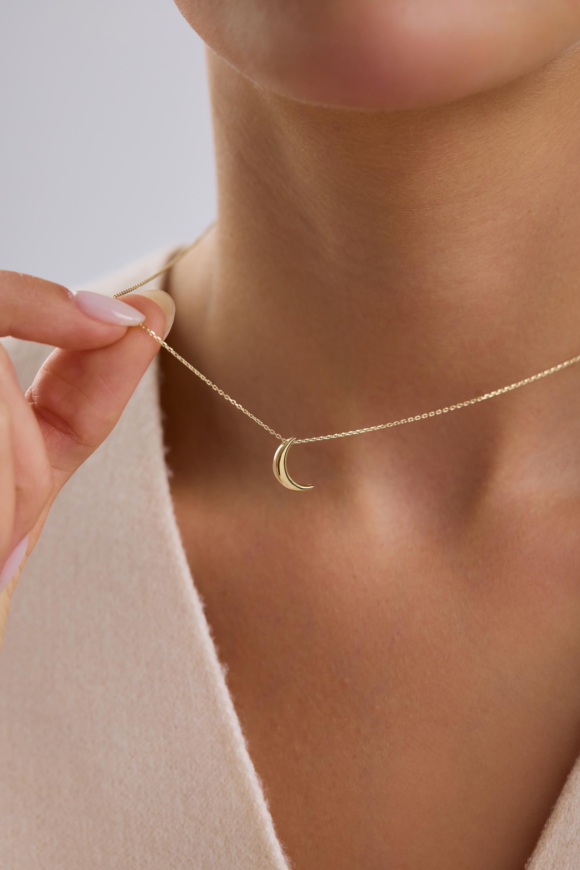 14k Solid Gold Crescent Moon Necklace
