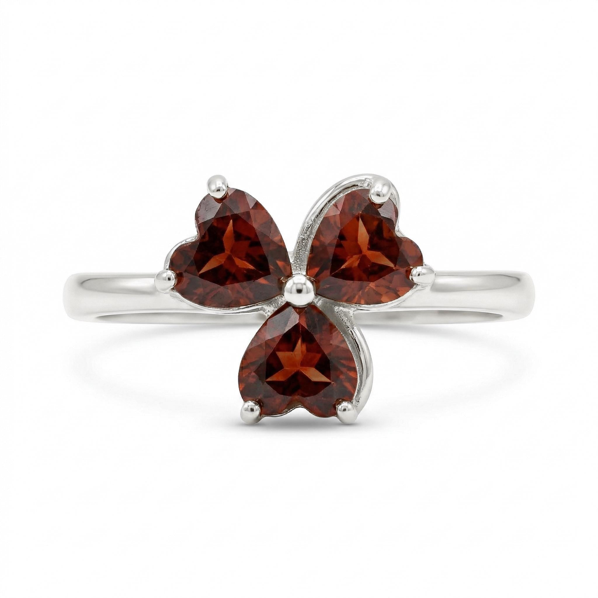 14K Gold Garnet Heart Cluster Ring Three Stone Flower Ring