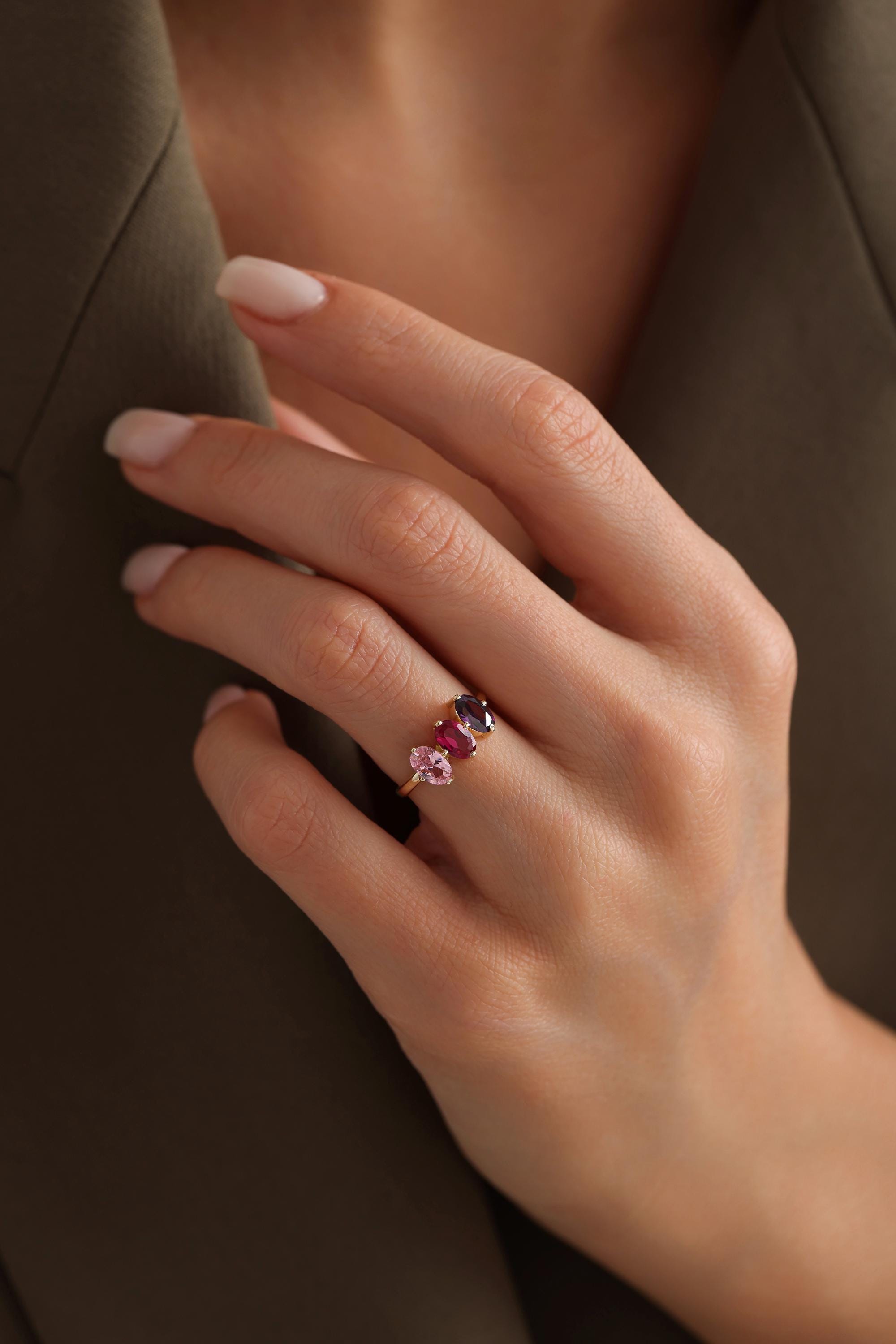 14k Solid Gold Oval Birthstone Ring