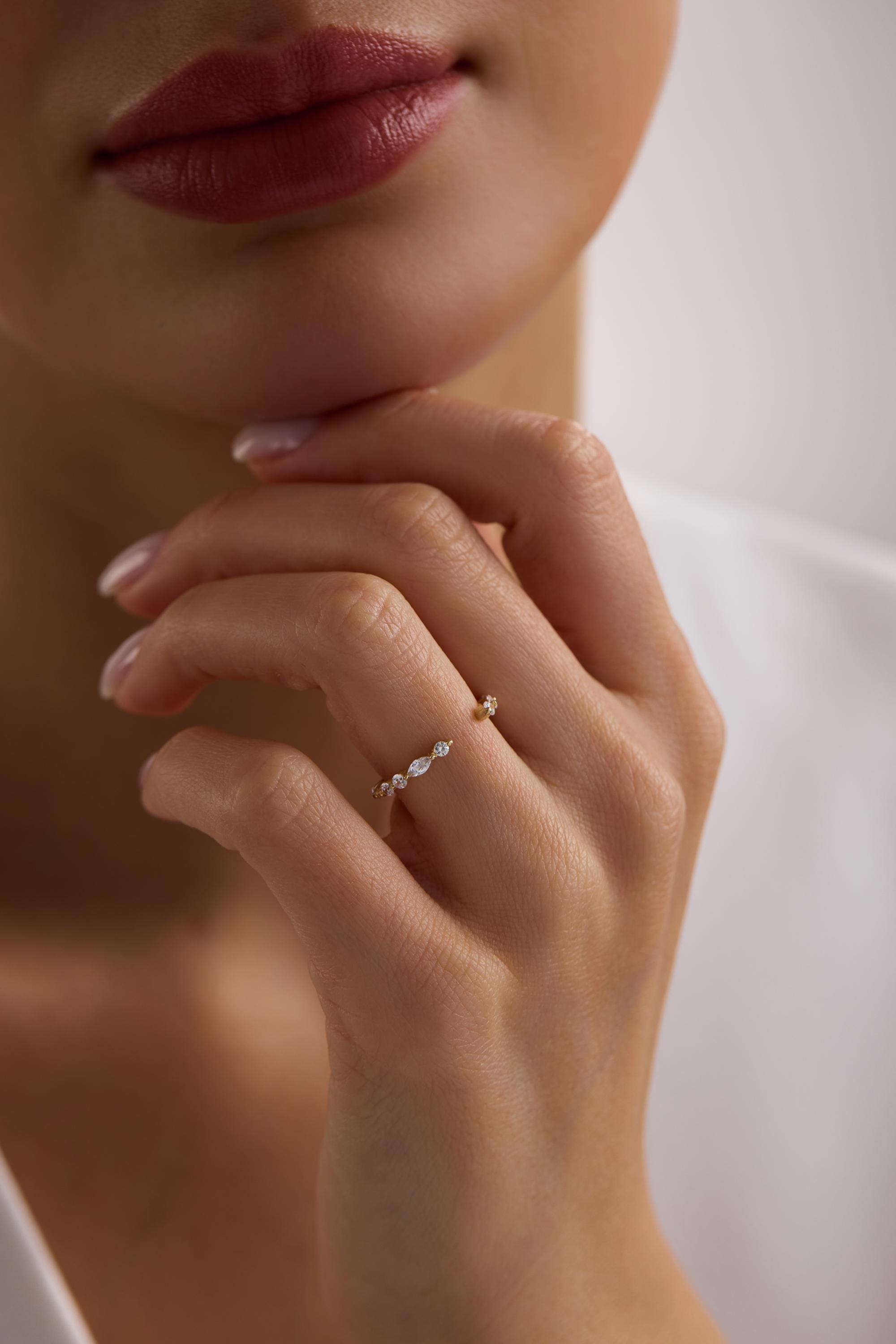 14K Gold CZ Open Band Ring