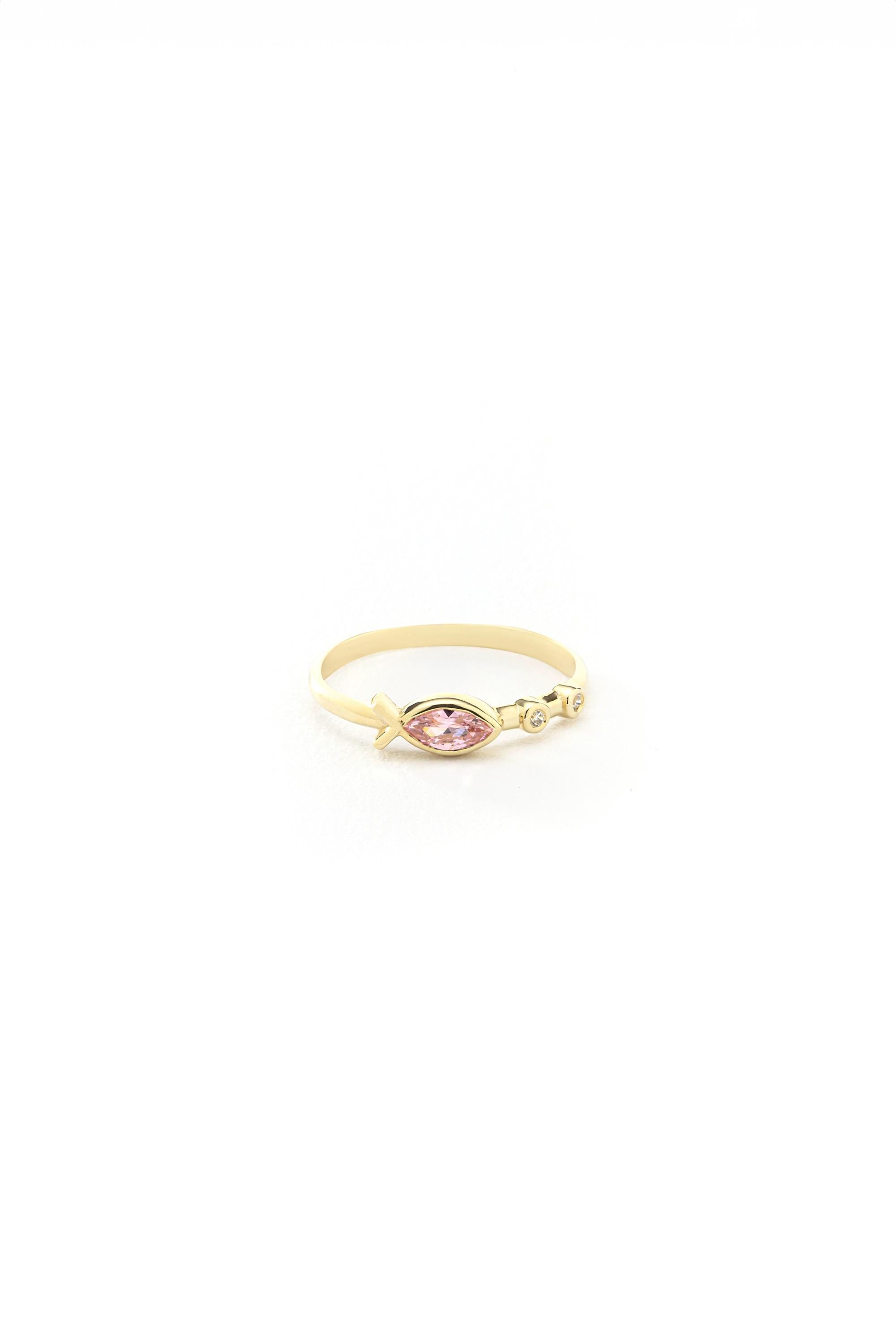 14K Solid Gold Pink Sapphire Fish Ring