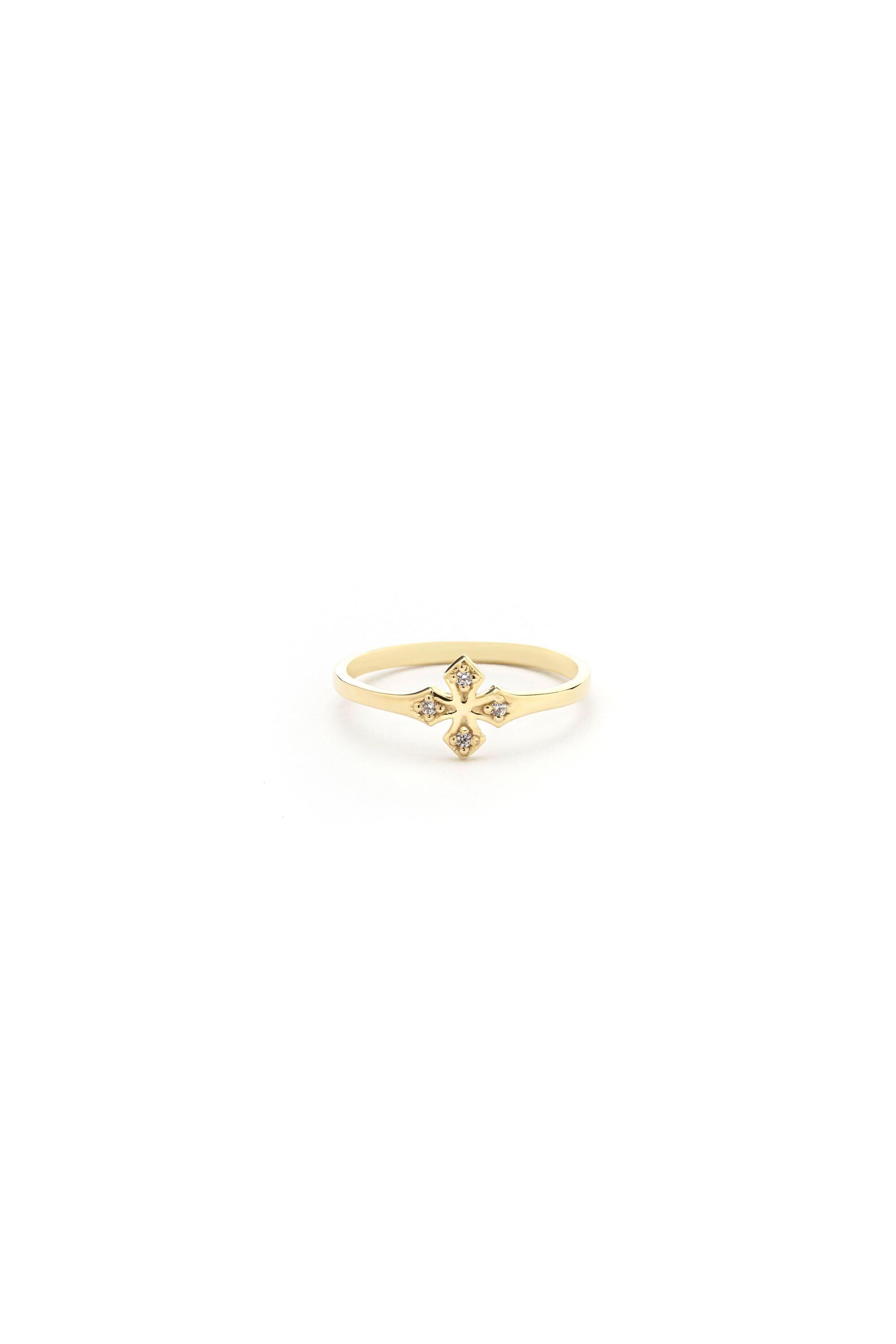 14K Pave Cz Cross Ring