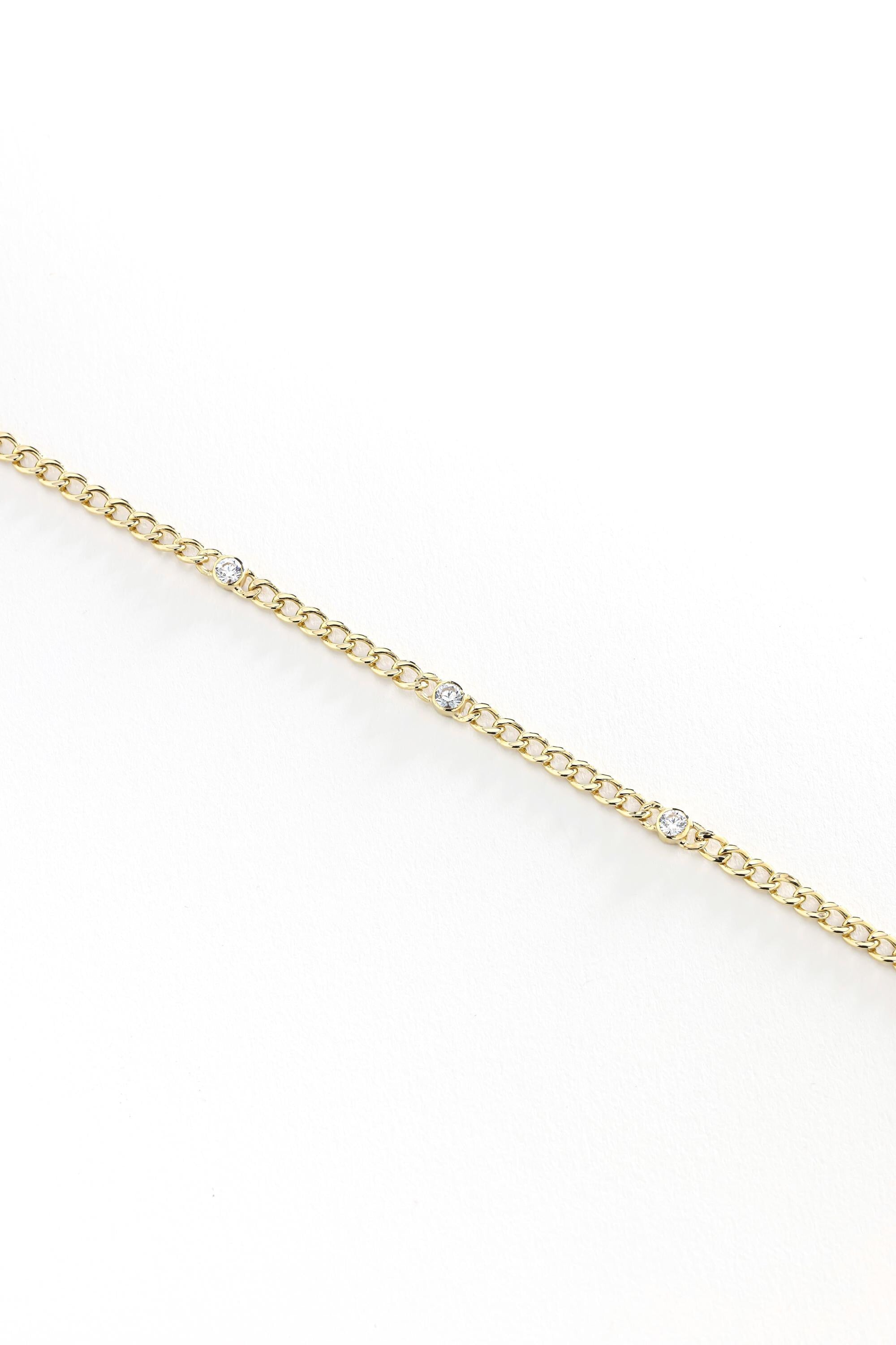 14K Gold Bezel Station Curb Chain Bracelet