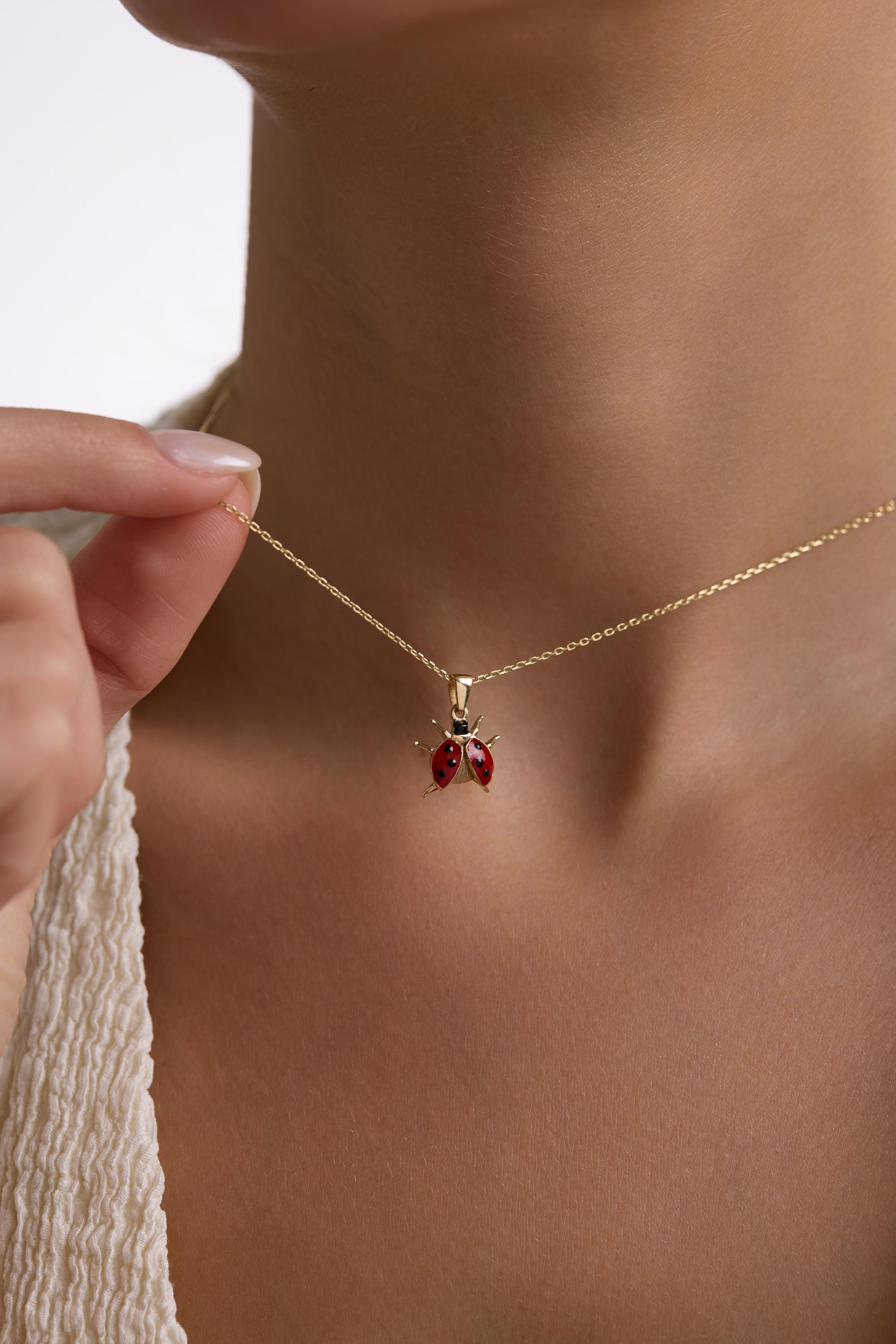14K Solid Gold Ladybug Necklace