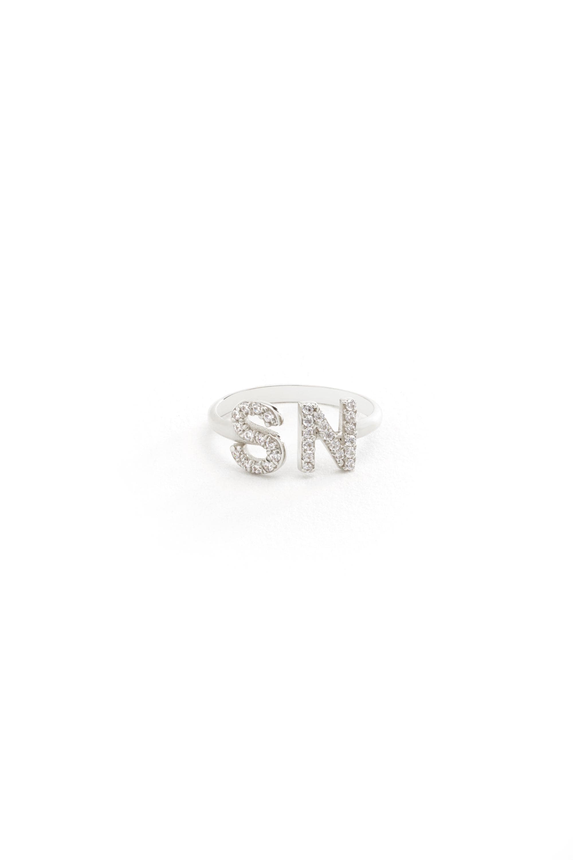 14K Two Initial Letter Ring with Diamonds or Cubic Zirconia