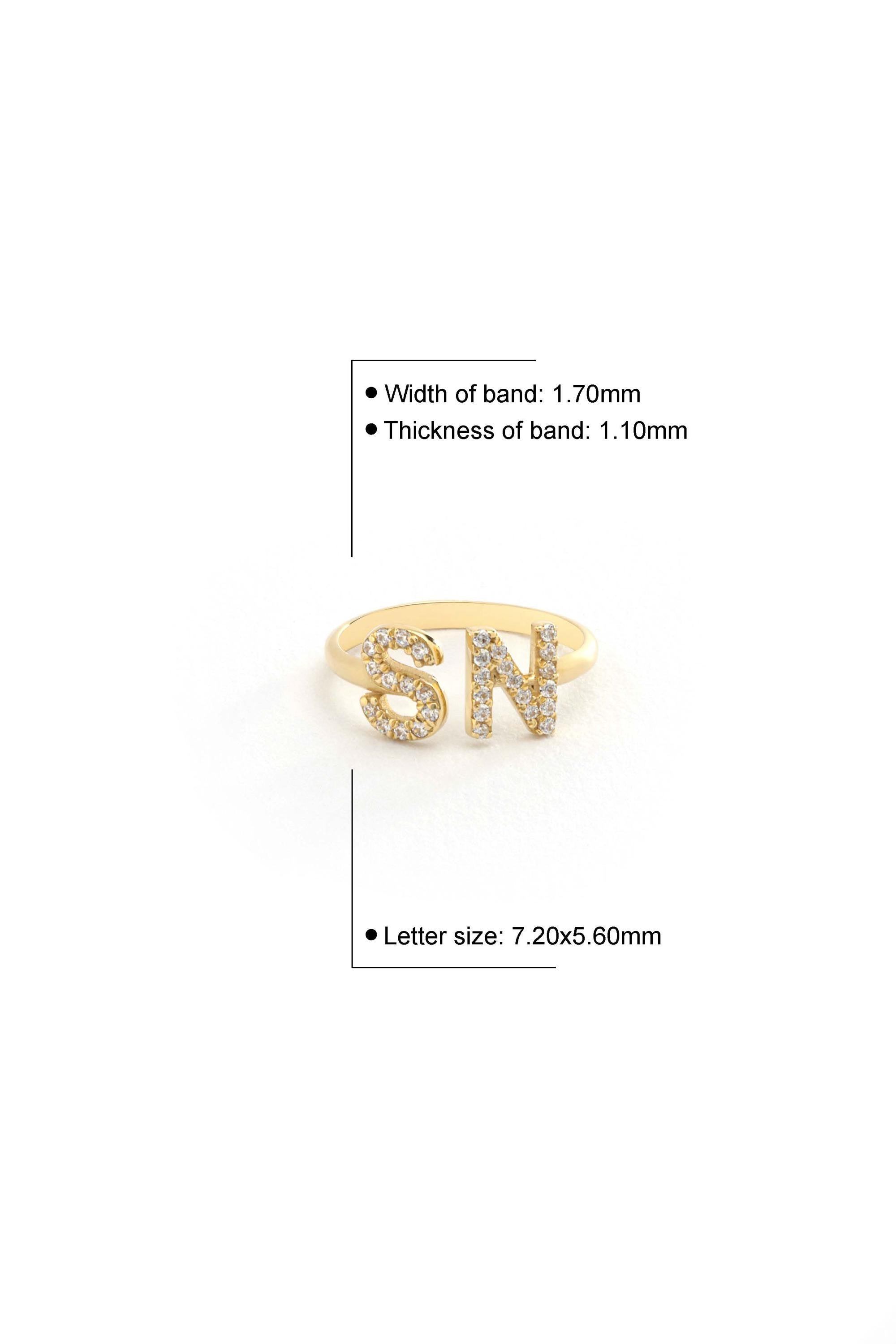 14K Two Initial Letter Ring with Diamonds or Cubic Zirconia