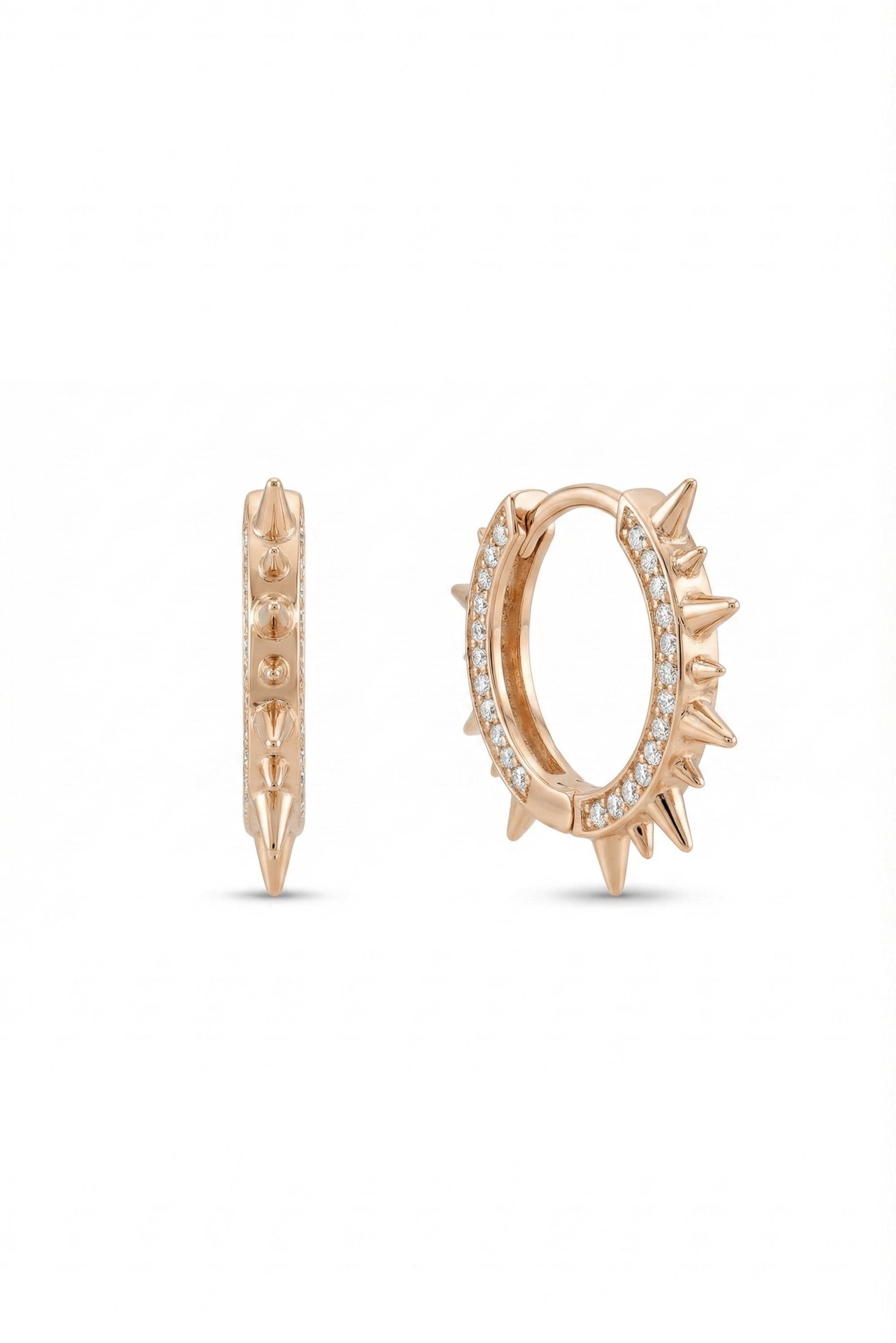 14K Gold Pavé Spiked Huggie Hoop Earrings