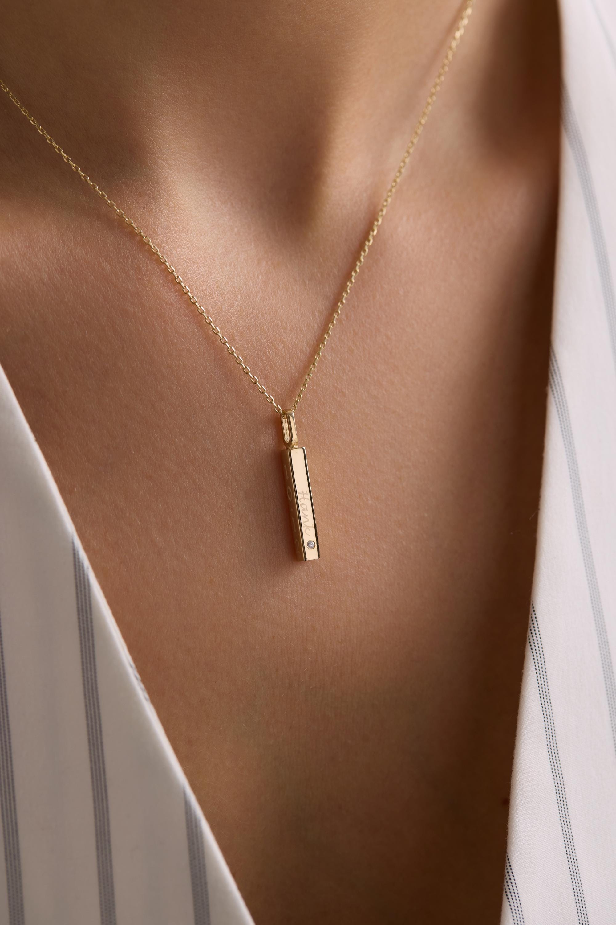 14K Gold Bar Urn Necklace with Gemstone