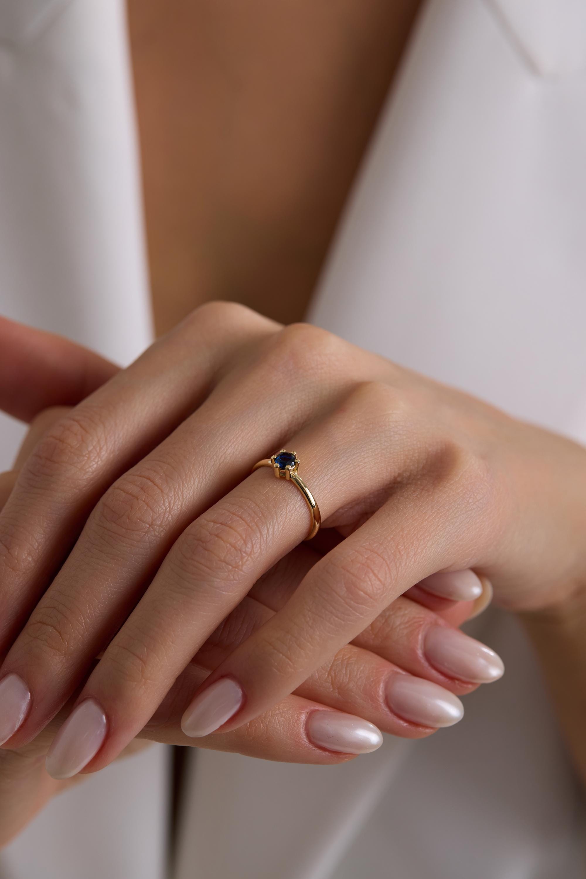 14k Dainty Sapphire Solitaire Ring