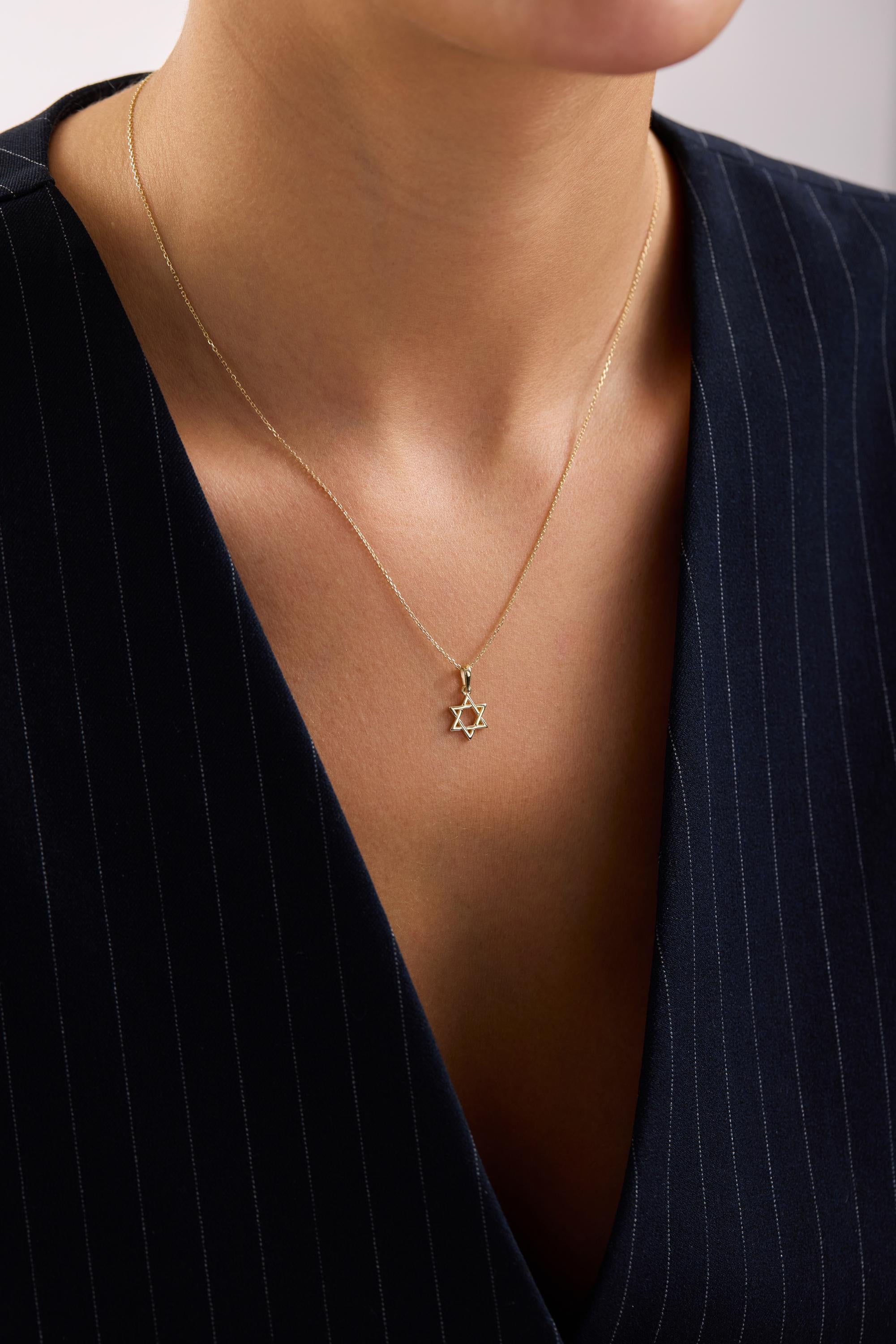 14K Gold Star of David Necklace Minimal Jewish Star Pendant