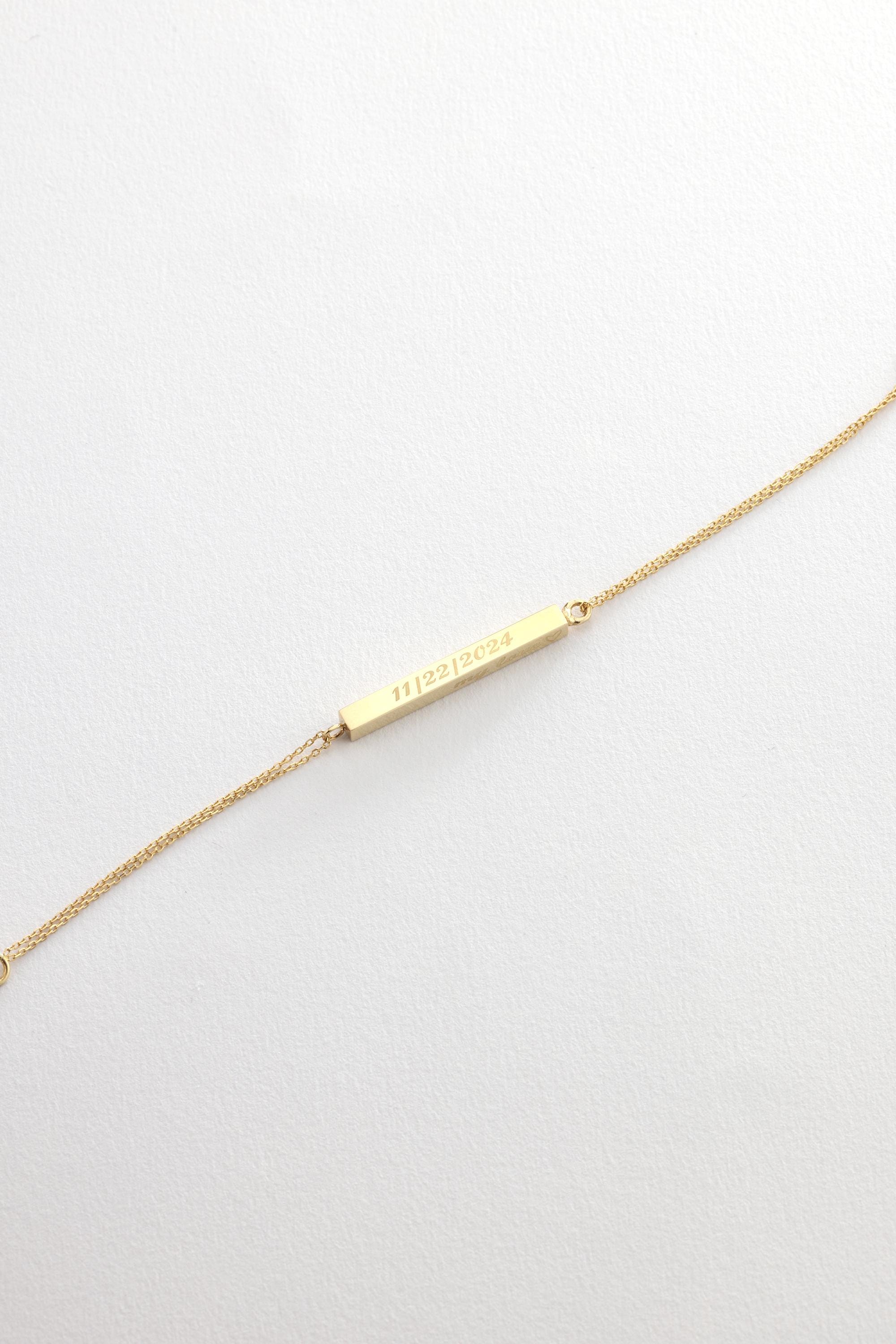 14K Real Gold 3D Urn Bar Bracelet