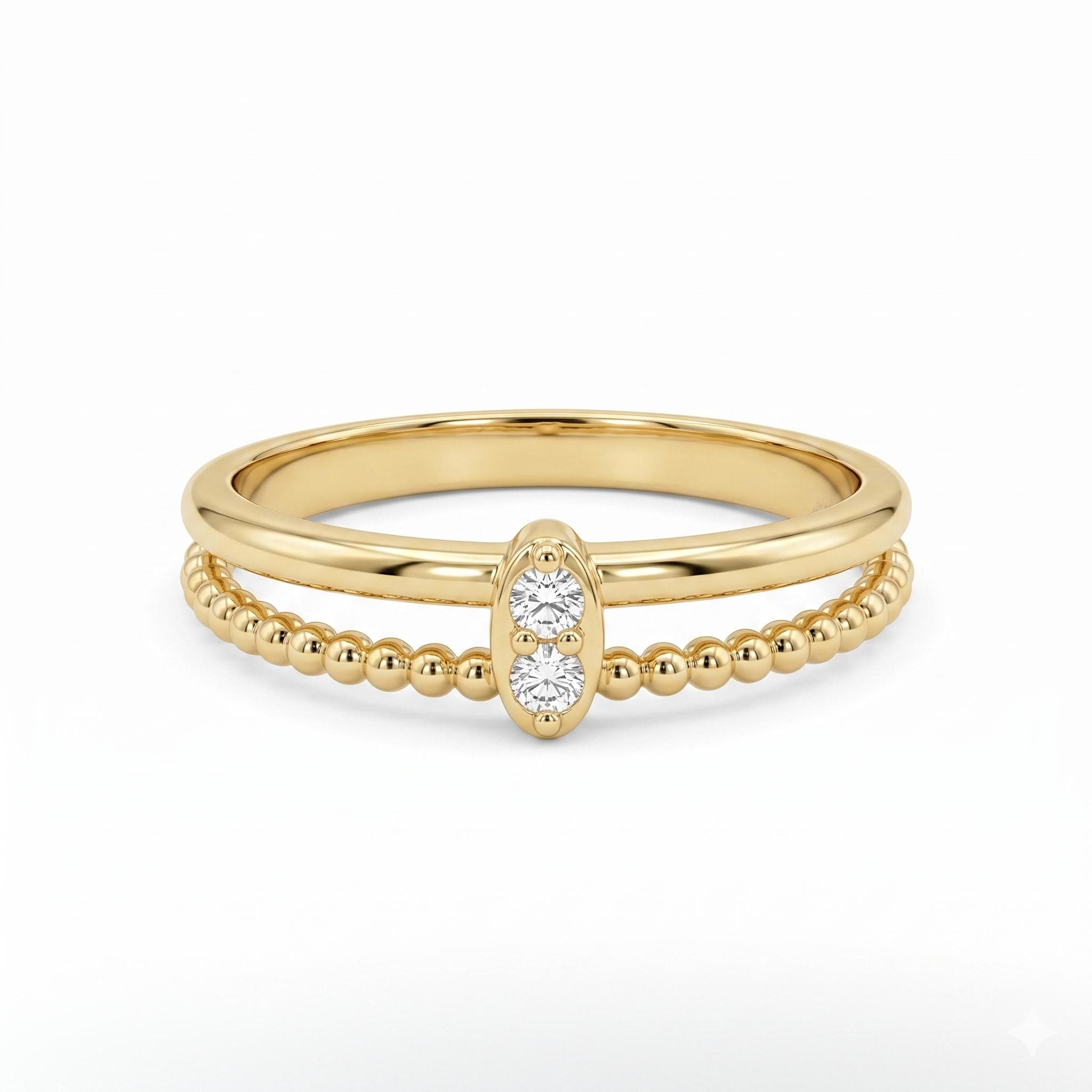 14K Gold Beaded Diamond Ring