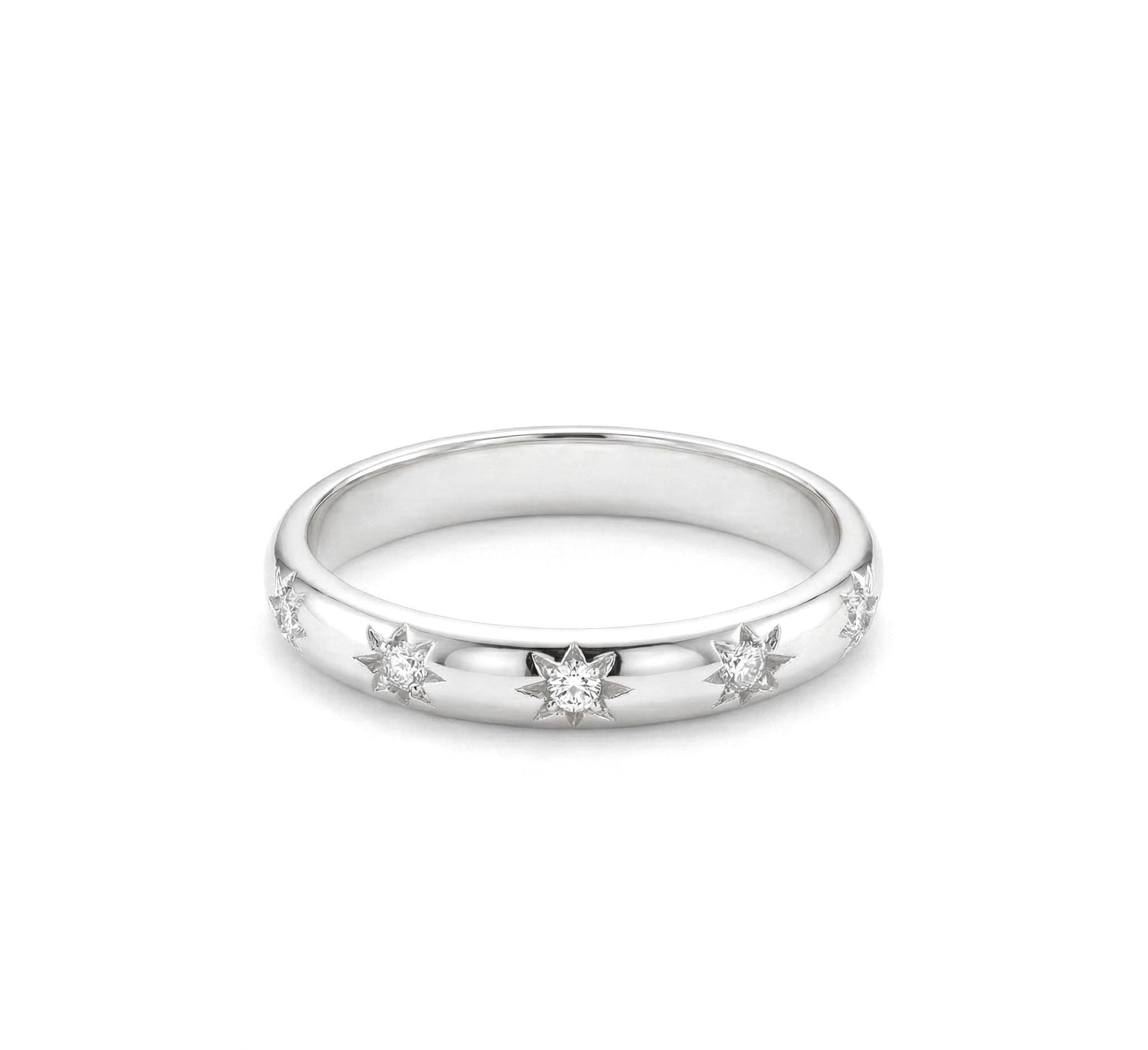 14K Gold Star Set Diamond Stacking Band