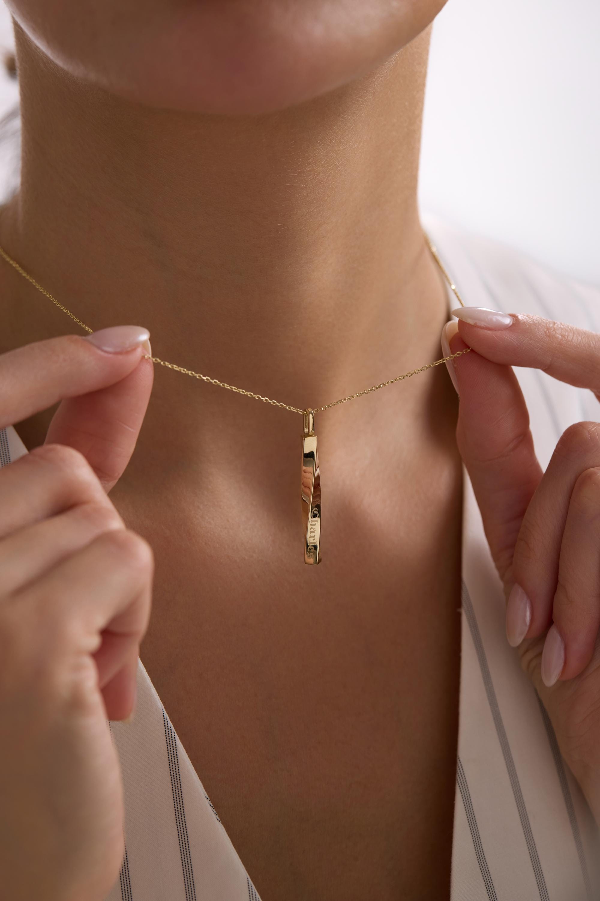 Solid Gold Urn Necklace – Twisted Bar Memorial Pendant