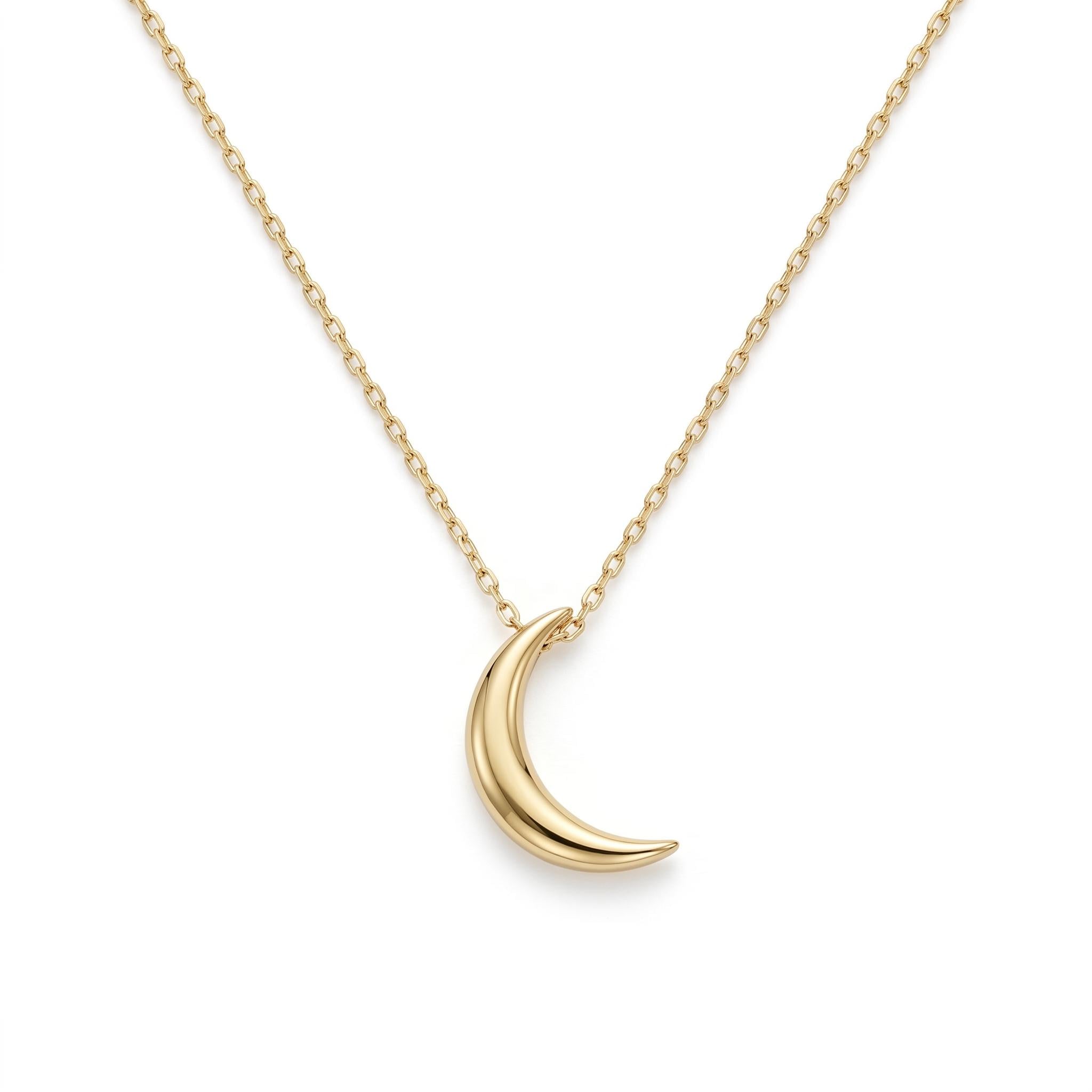 14k Solid Gold Crescent Moon Necklace