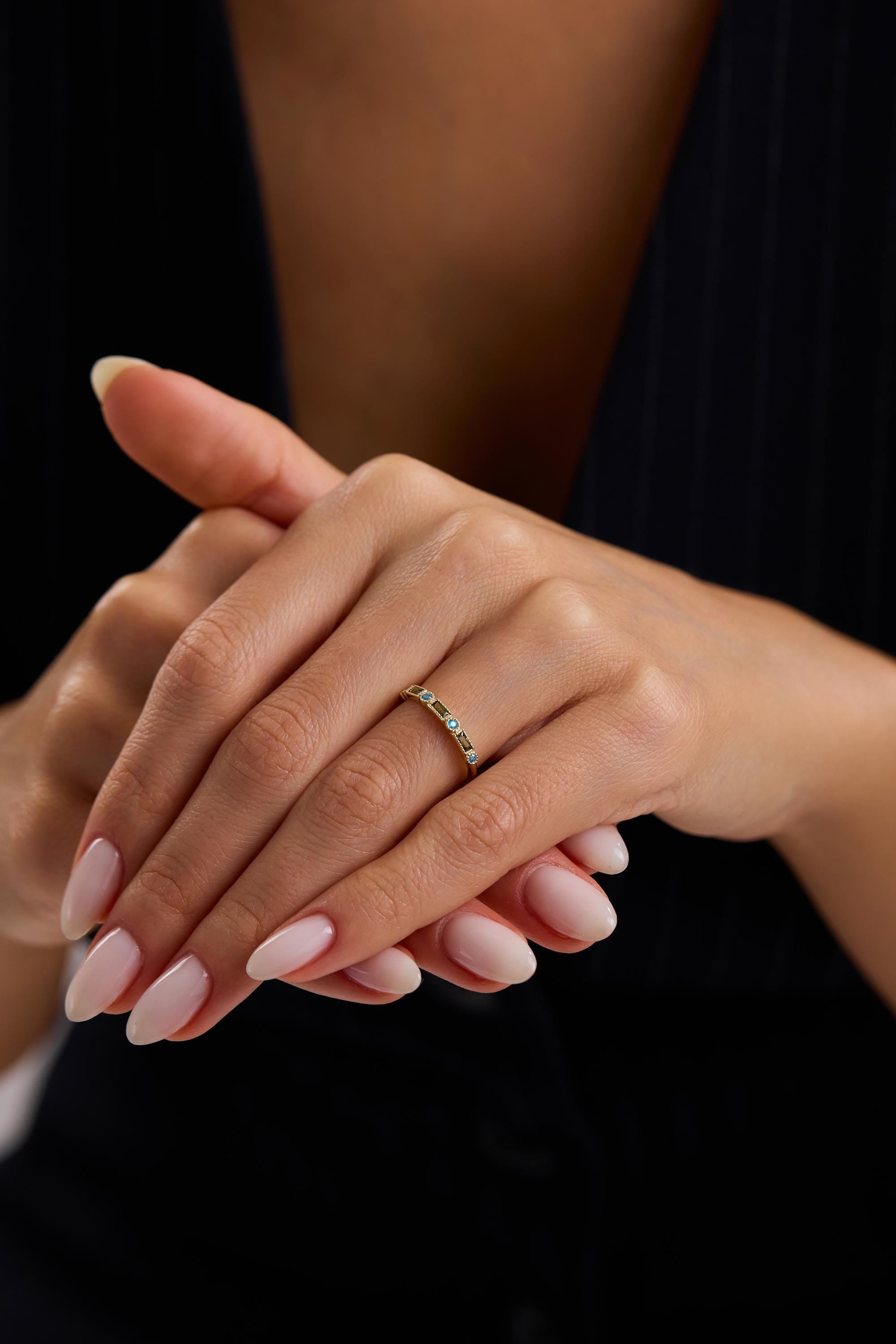 14k Solid Gold Blue Green Gemstone Ring