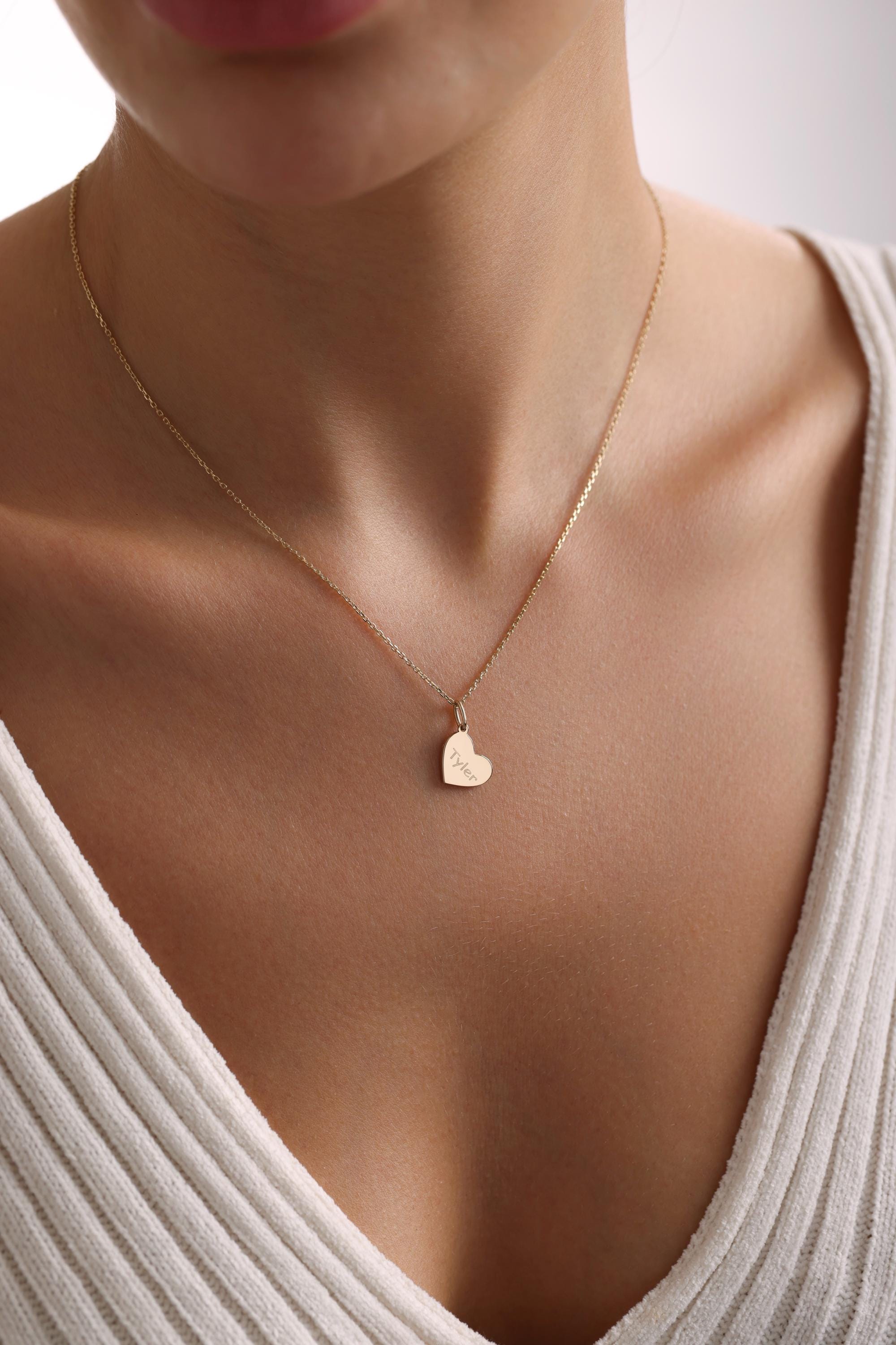 14K Solid Gold Heart Necklace