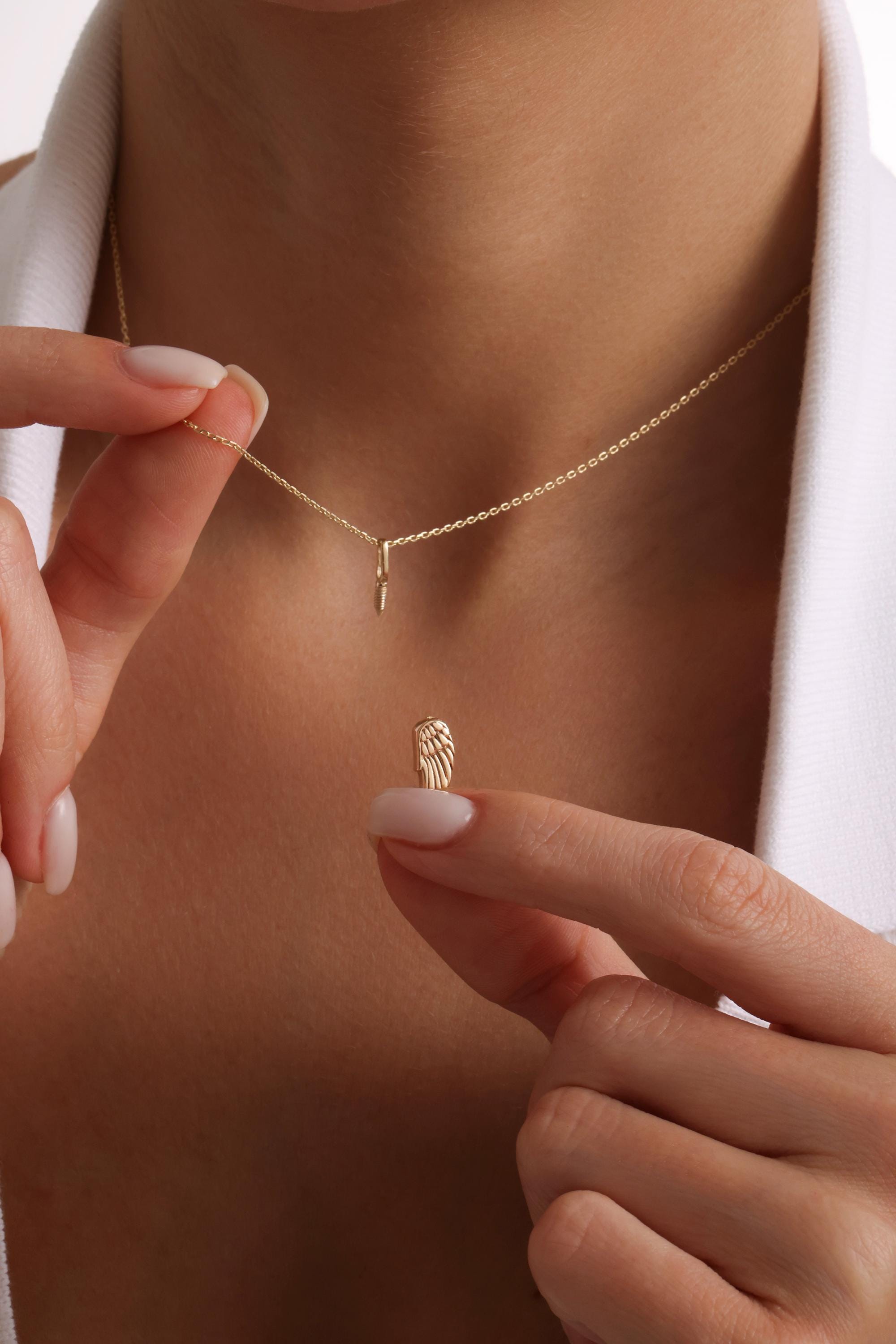 14K Solid Gold Angel Wing Urn Necklace