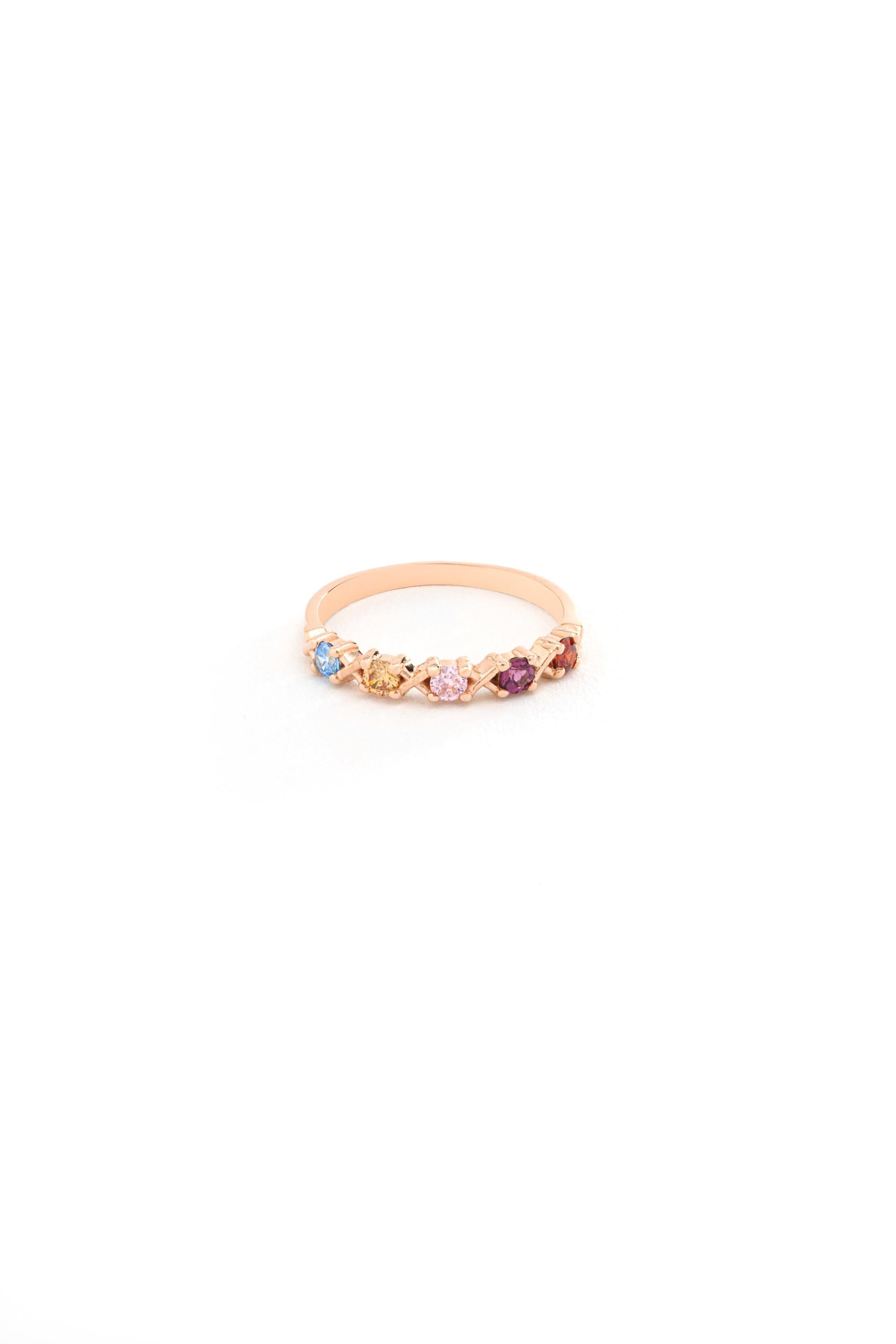 14K Solid Gold Rainbow Gemstone Band Ring
