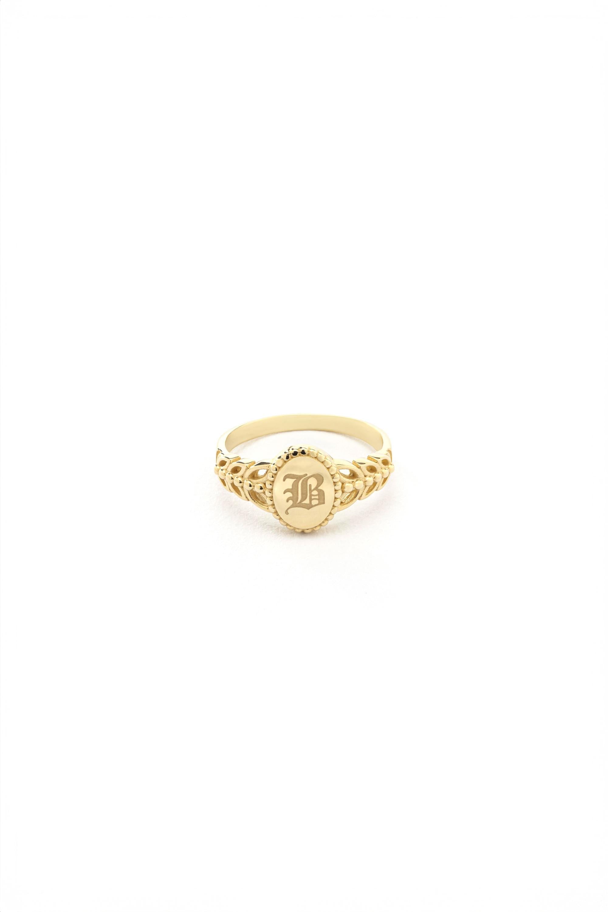 14K Gold Oval Filigree Signet Ring