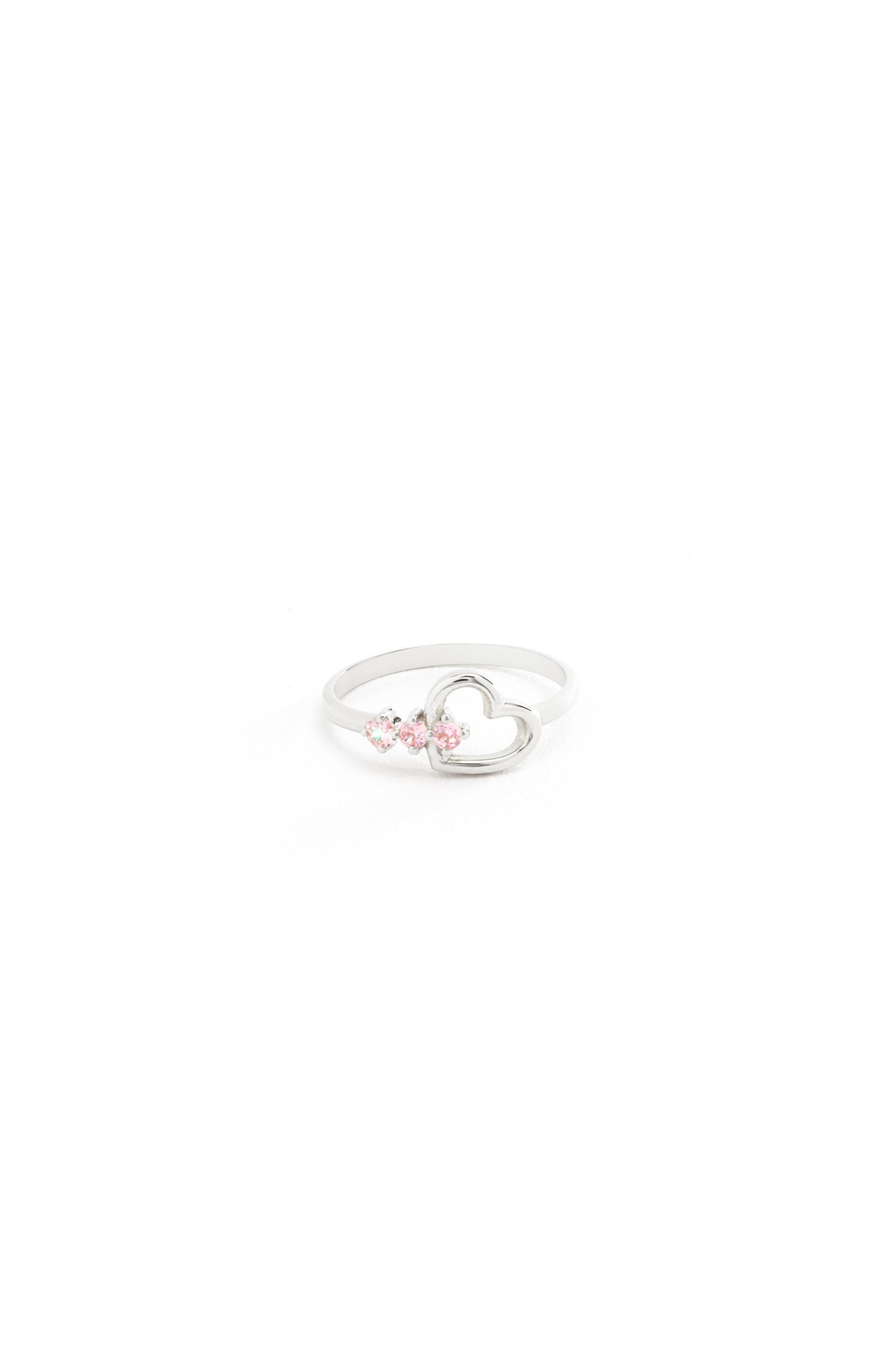 14K Gold Pink Heart Three Stone Ring