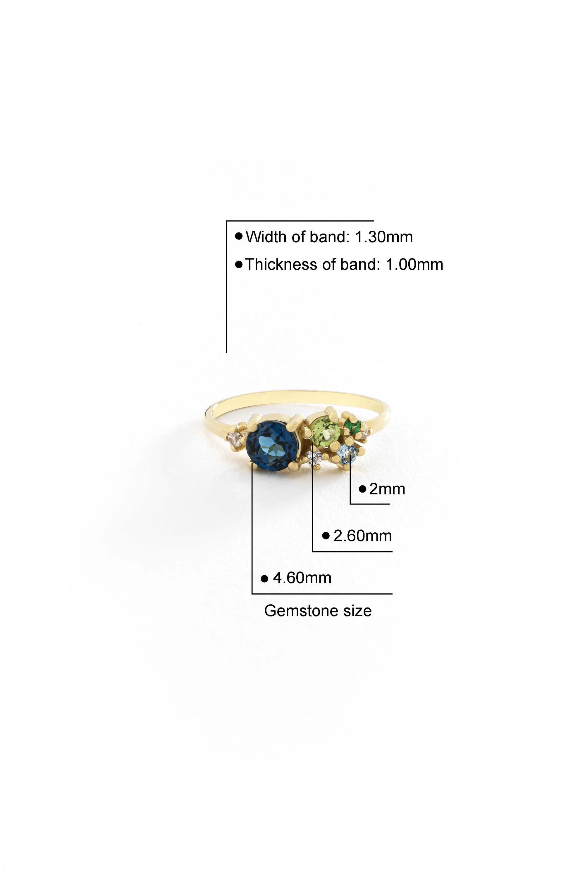 14K Solid Gold Blue Gemstone Cluster Ring