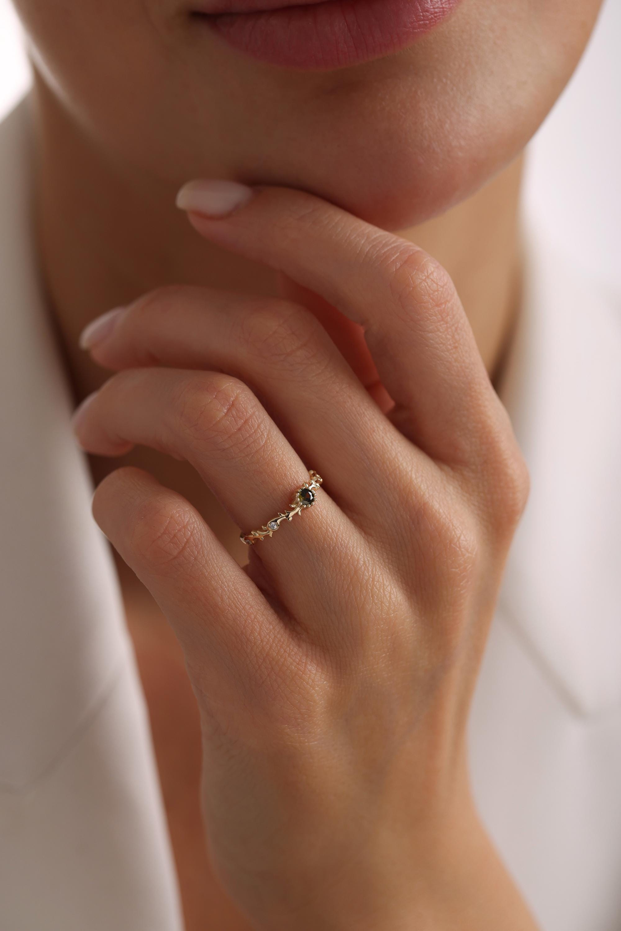 14K Solid Gold 3mm Peridot Ring