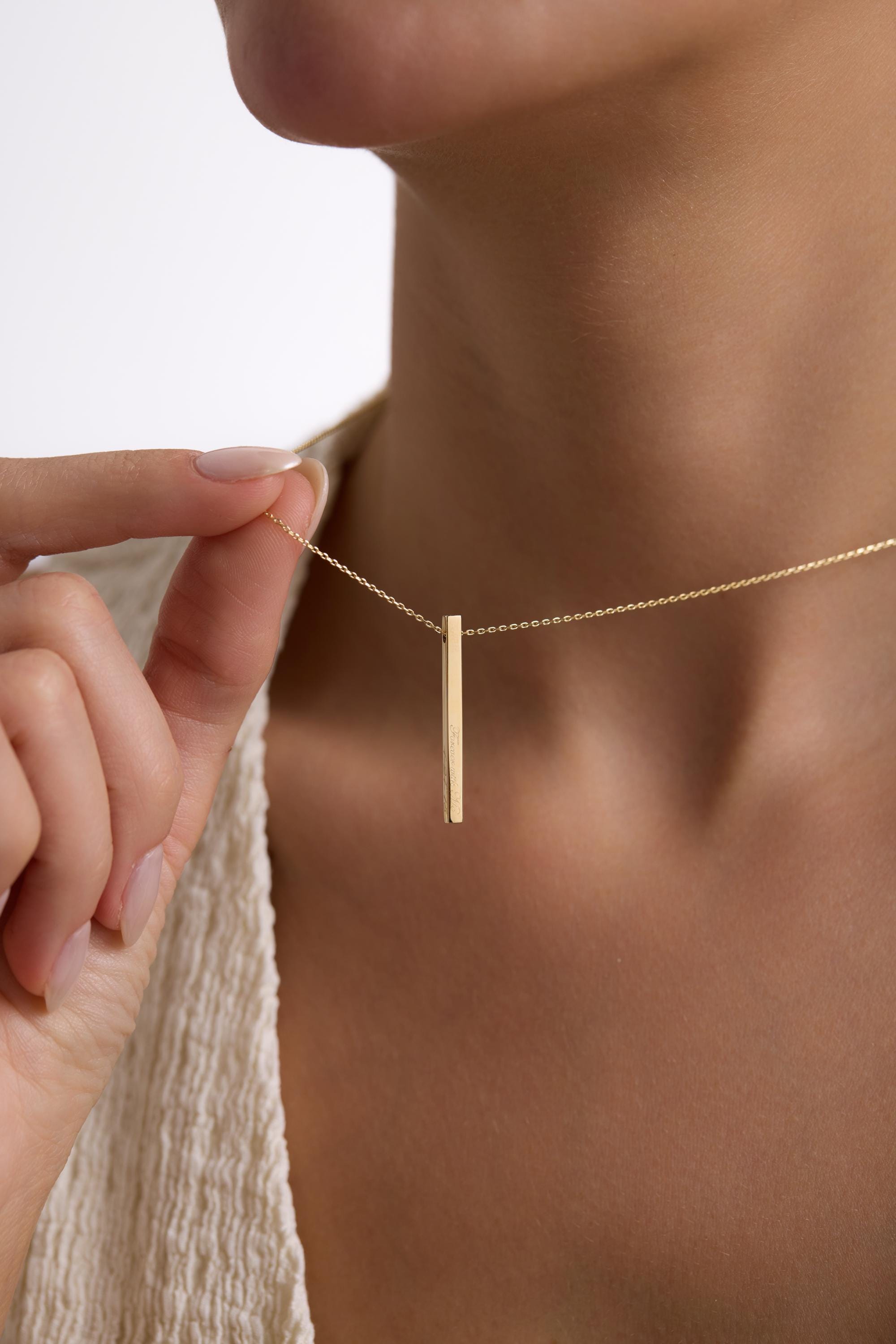 14k Solid Gold Vertical Bar Necklace • Minimalist Gold Pendant • Dainty Everyday Necklace • Fine Jewelry Gift for Her • Simple Gold Chain