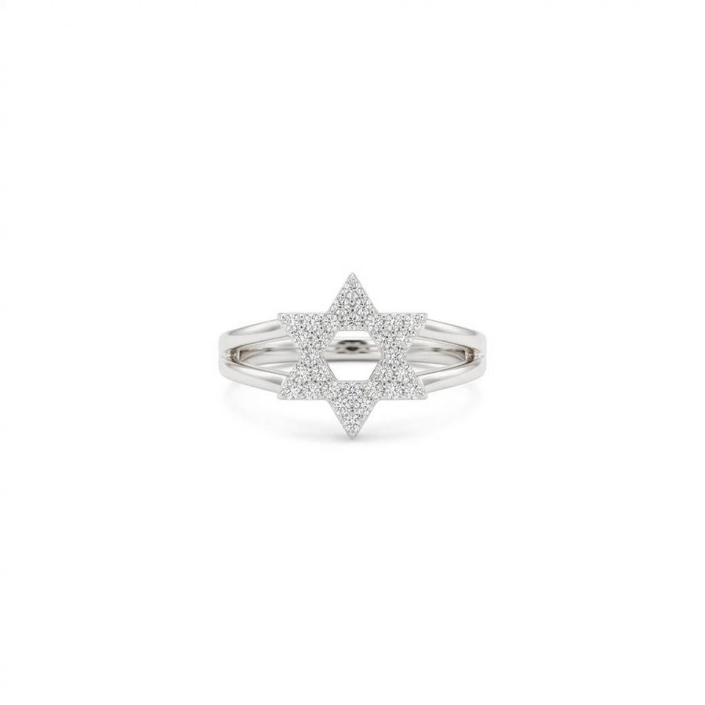 14K Gold Diamond Star of David Ring