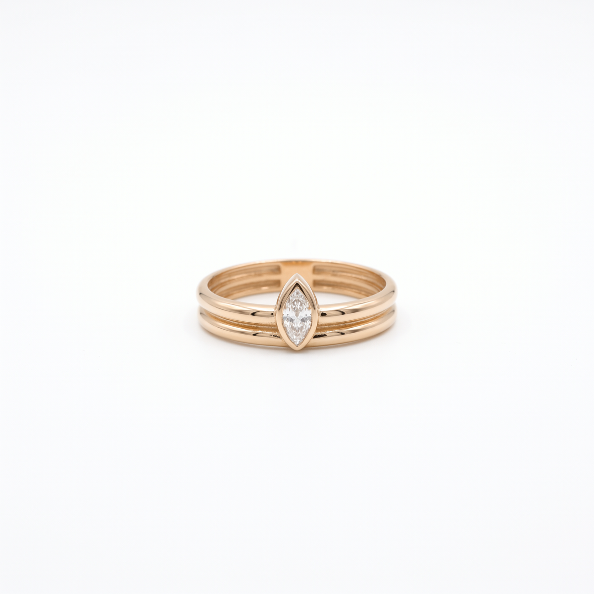 14K Gold Marquise Lab Diamond Double Band Ring