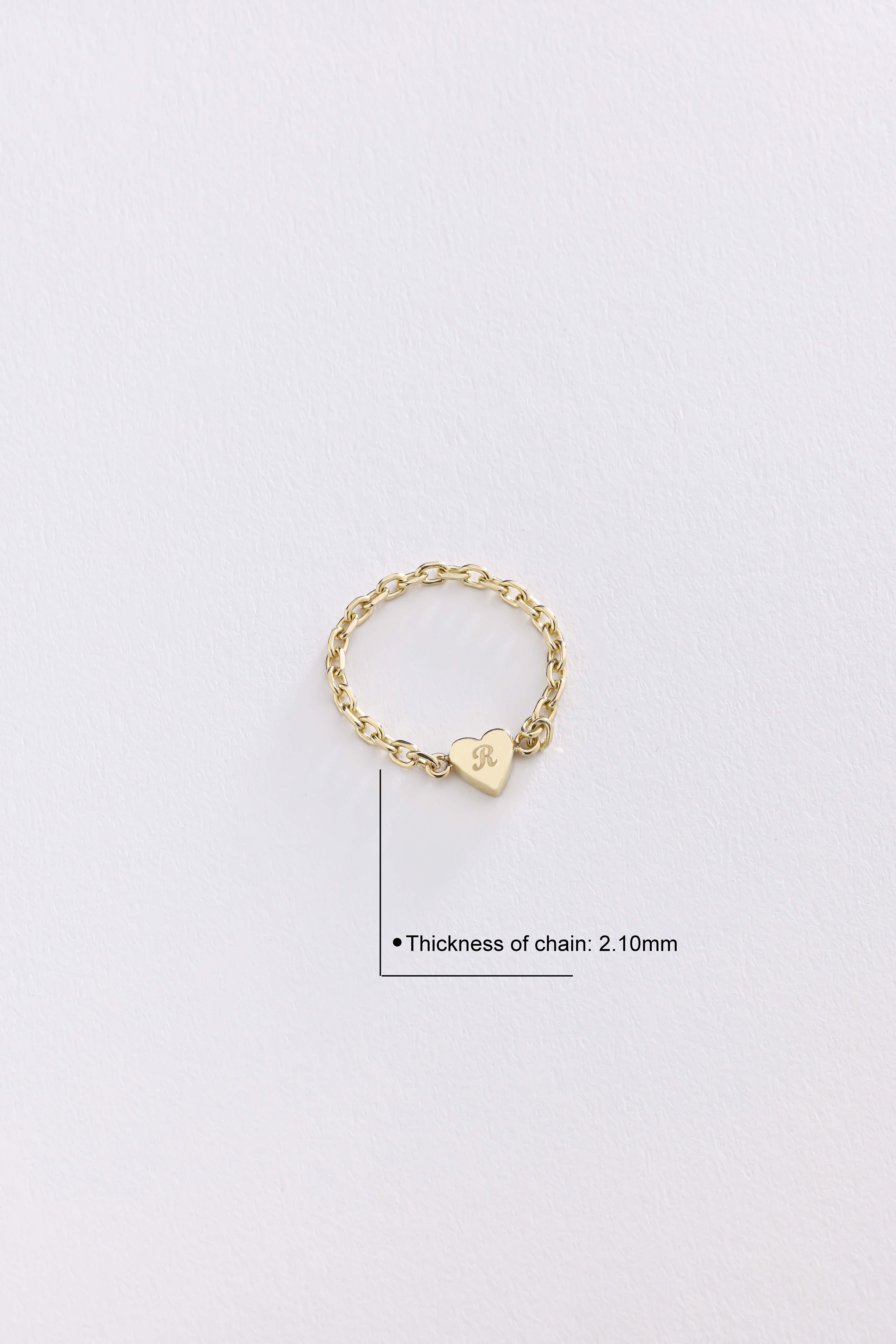 14k Solid Gold Heart Chain Ring