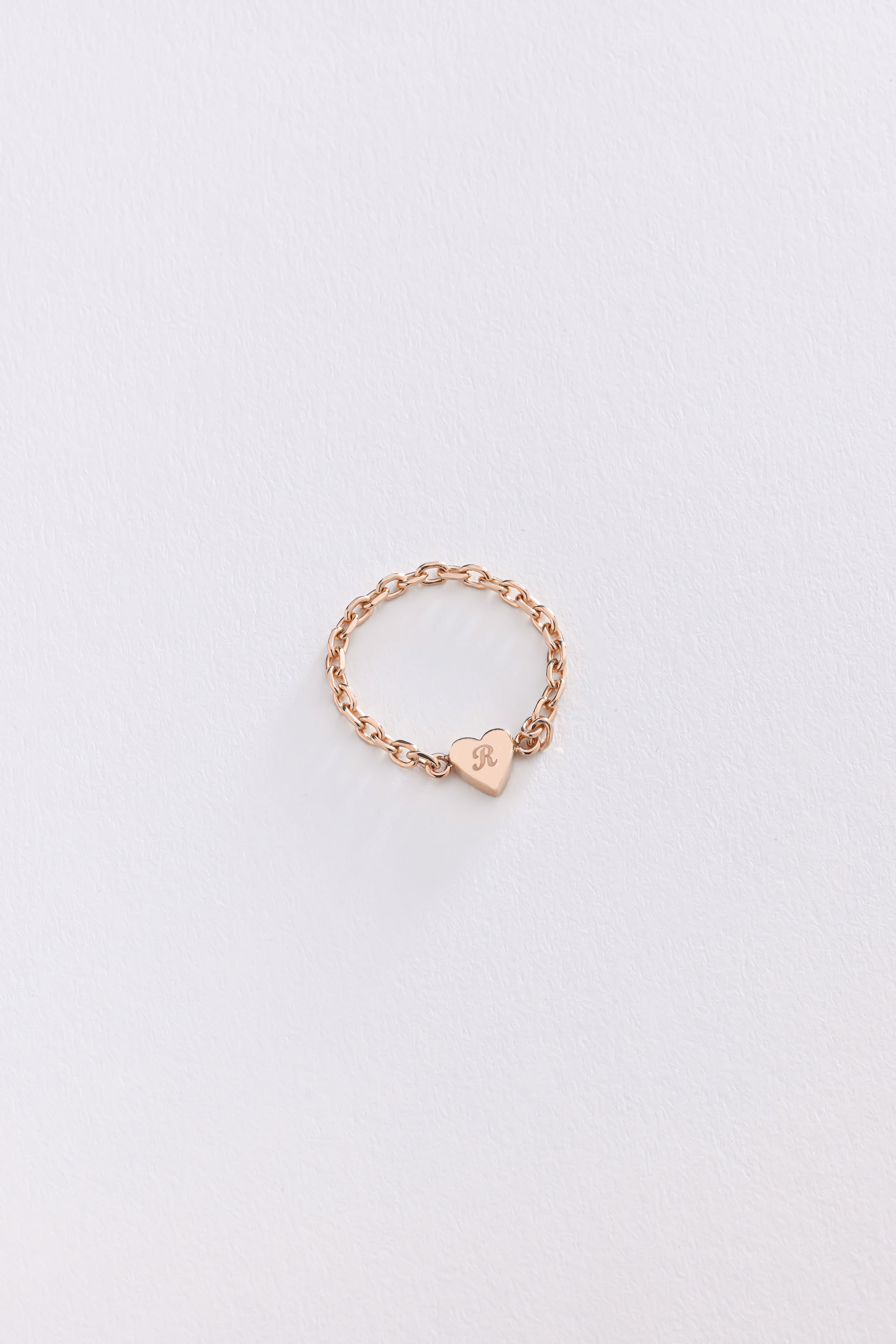 14k Solid Gold Heart Chain Ring