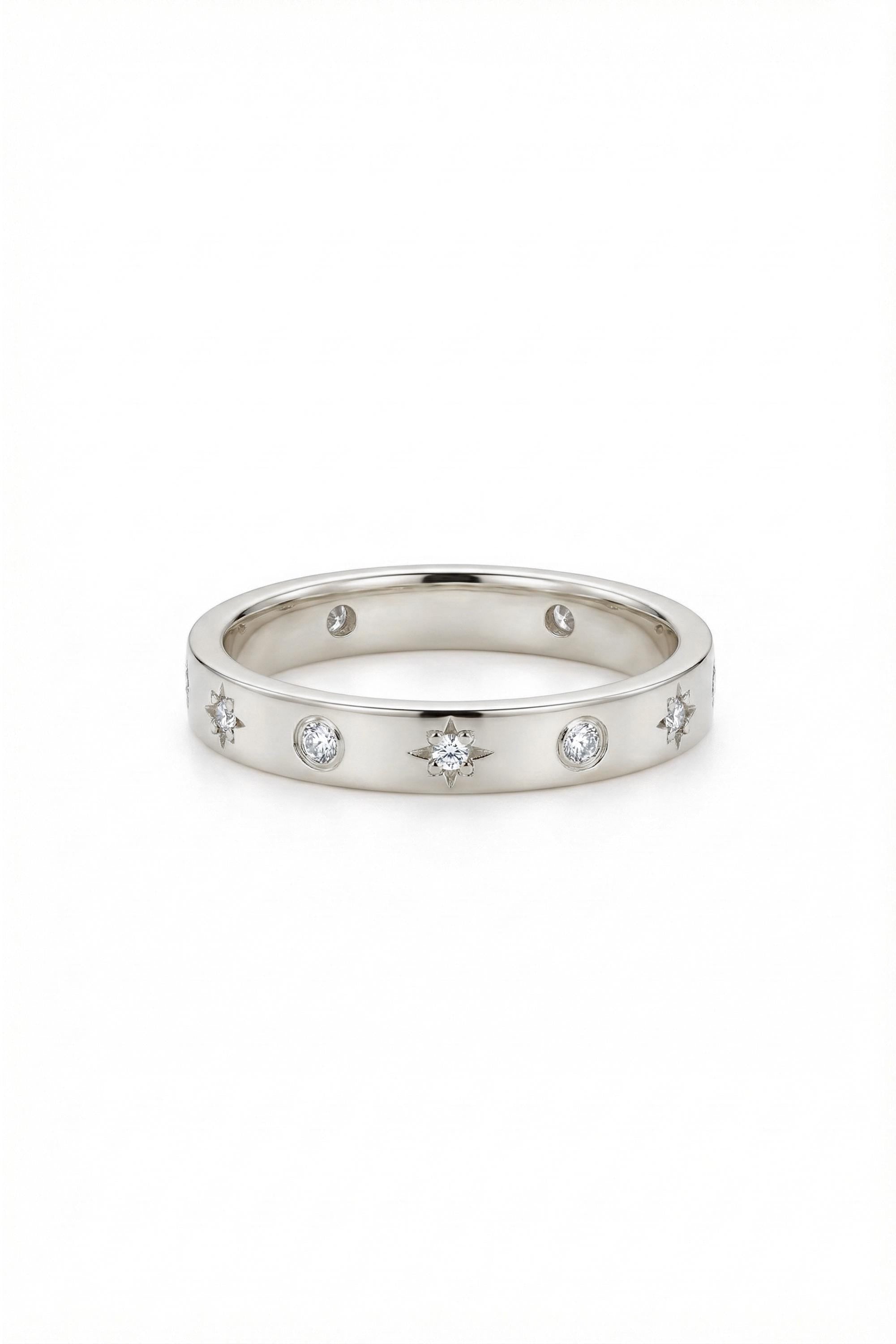 14K Gold Starburst Flush Set Diamond Band