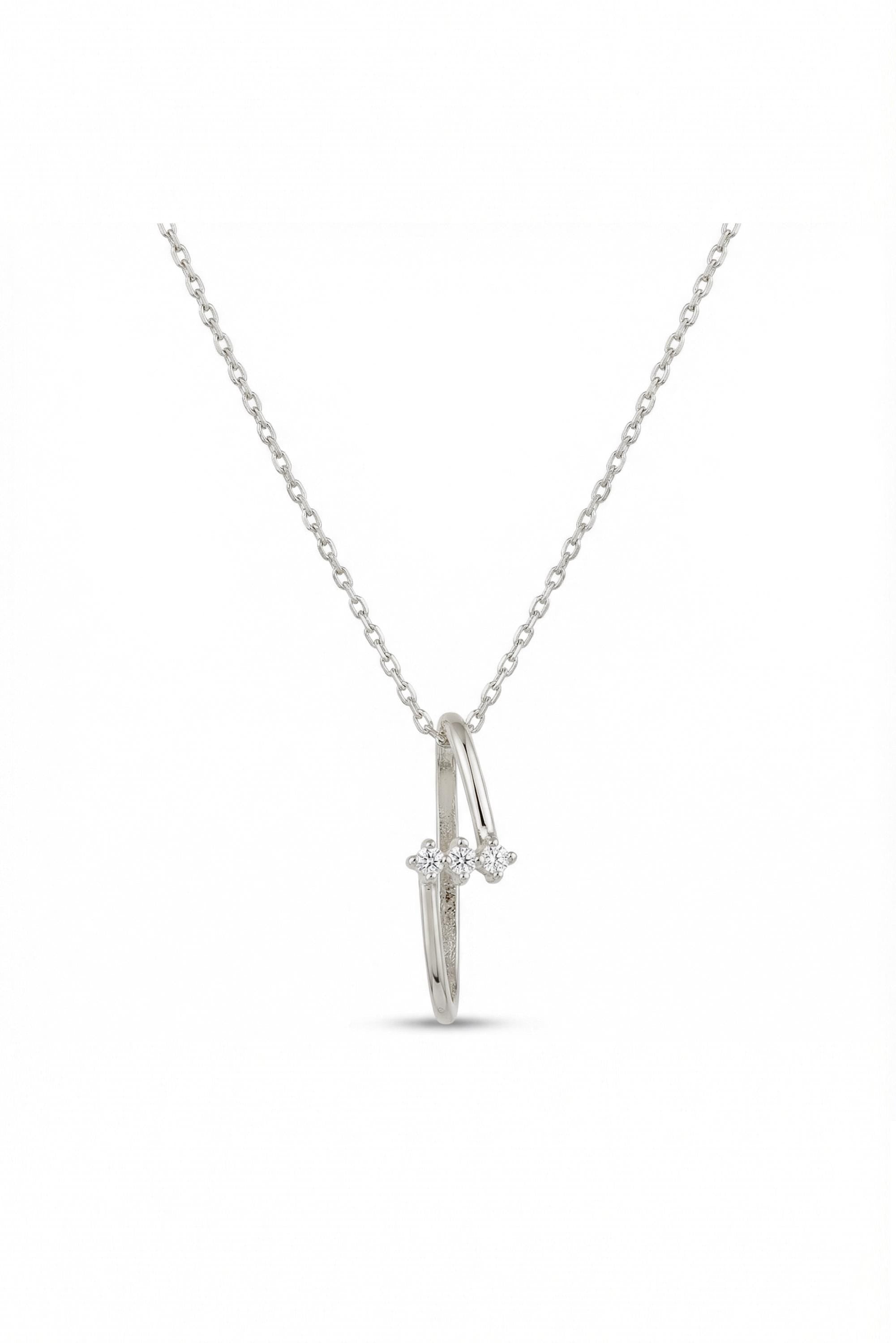 14K Gold Three Stone Wave Pendant Necklace
