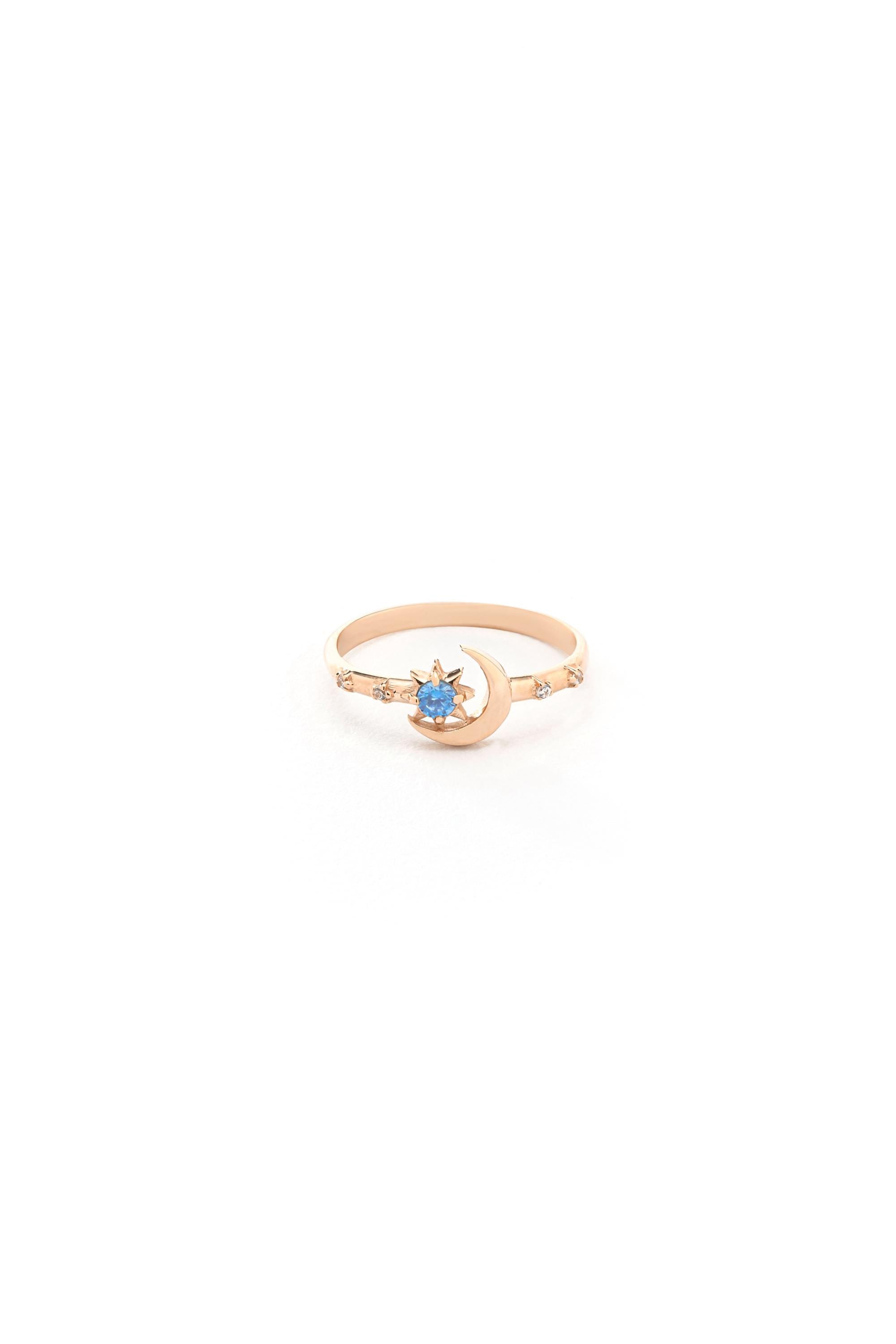 14K Gold Moon Star Ring