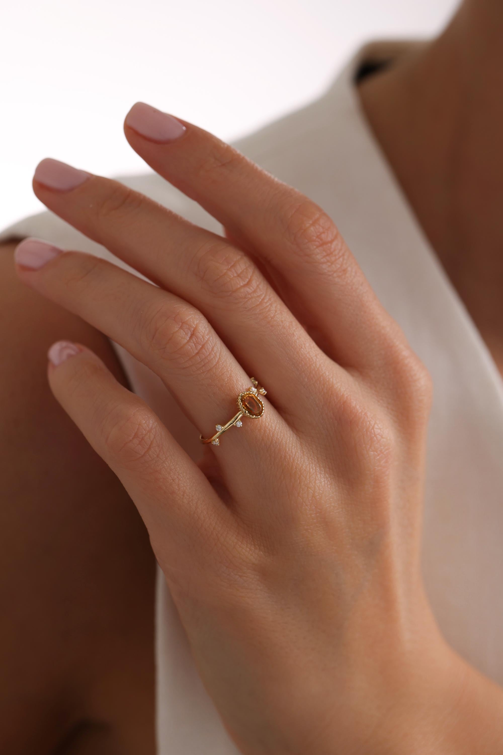 14K Gold Oval Tiger Eye Vine Ring