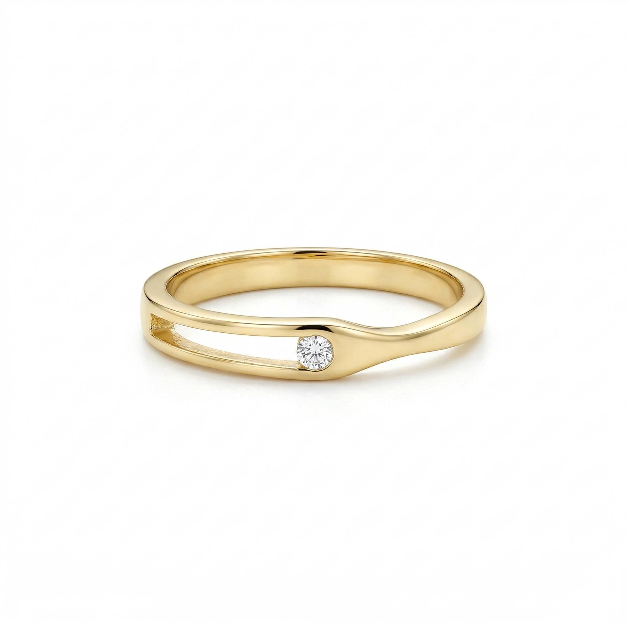14K Gold Open Band Ring Minimal Diamond Ring