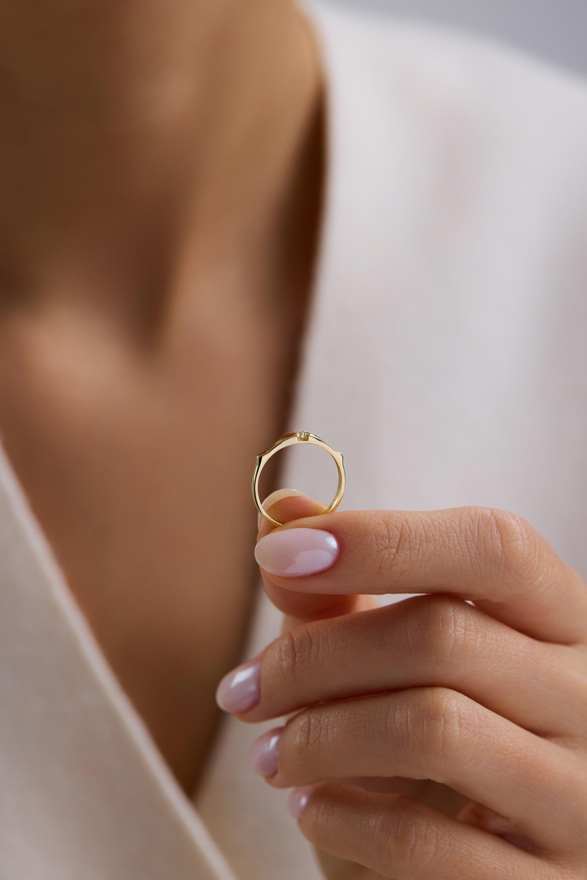 14K Gold Minimal Band Ring Tiny Diamond Ring